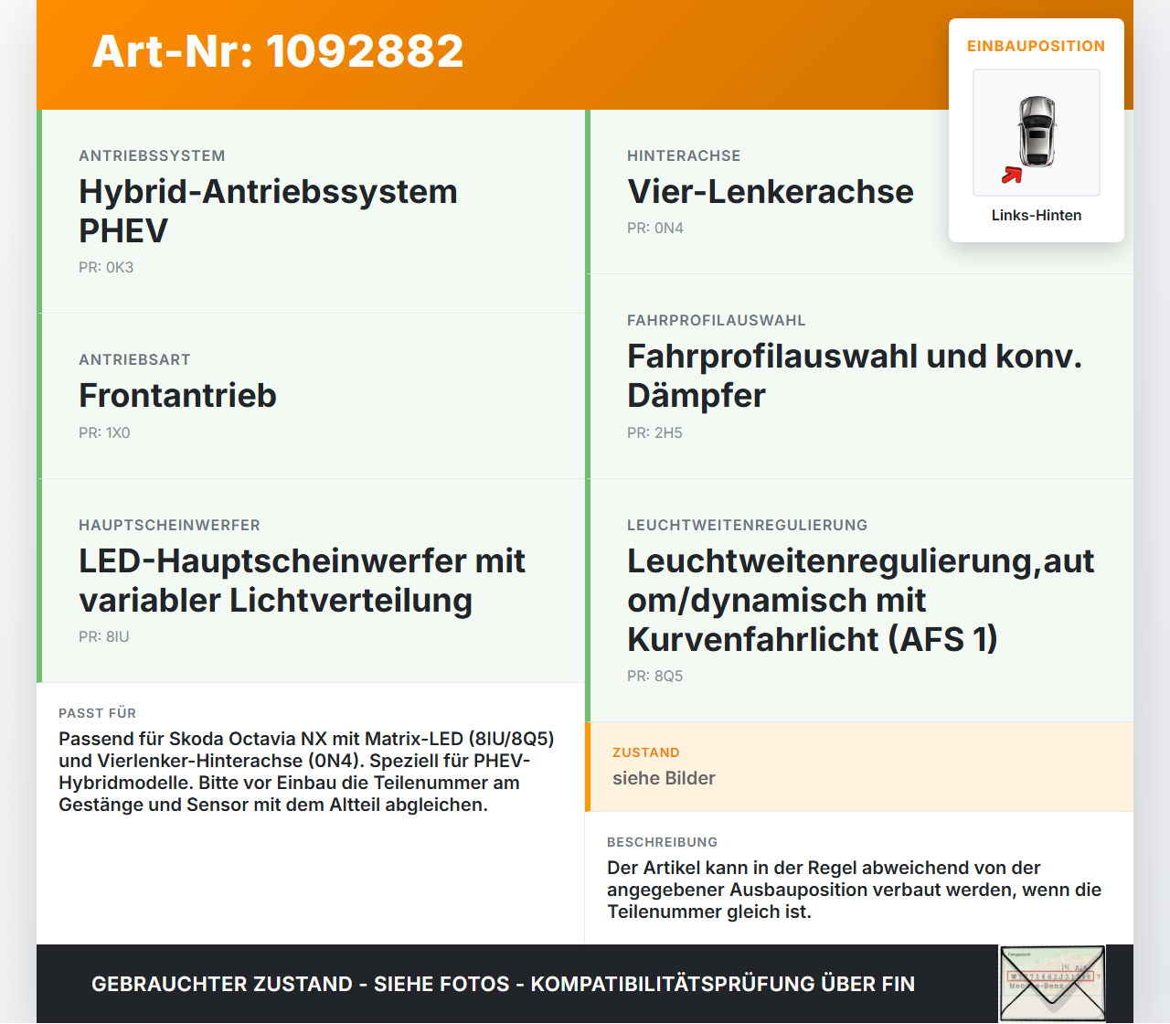 Skoda Octavia IV NX 20-24 Niveausensor Xenon LWR Sensor Neigung Links Hinten Skoda Octavia IV NX 20-24 26.04.2021... Vorschau 3