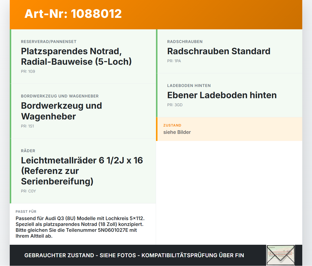 Audi Q3 8U 11-14 1 x Komplettrad Ersatzrad Stahlfelge Sommerreifen 145/80R18 5X112 Audi Q3 8U 11-14 25.04.2013... Vorschau 3