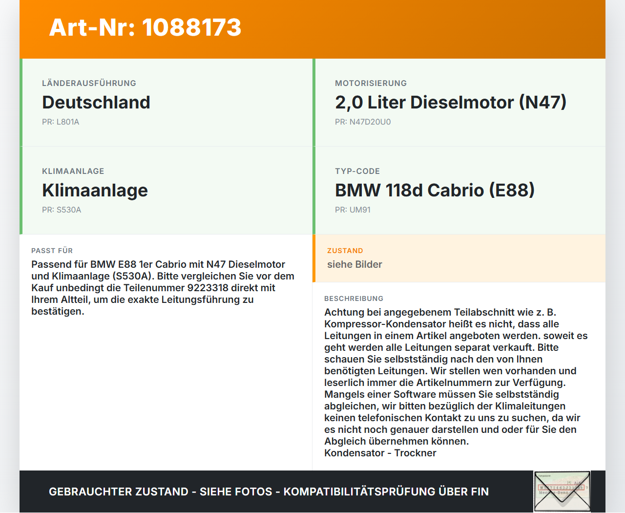 BMW E88 120d LCI 08-11 2,0d 105KW Klimaschlauch Klimaleitung Kondensator - Trockner BMW E88 120d LCI 08-11... Vorschau 3