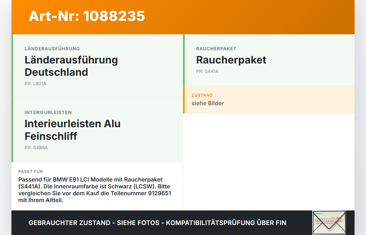 BMW E91 320i LCI 08-11 Zigarettenanzünder m. Buchse BMW E91 320i LCI 08-11 31.08.2009 9129651 61.31-9129651-02 gebraucht Vorschau 3