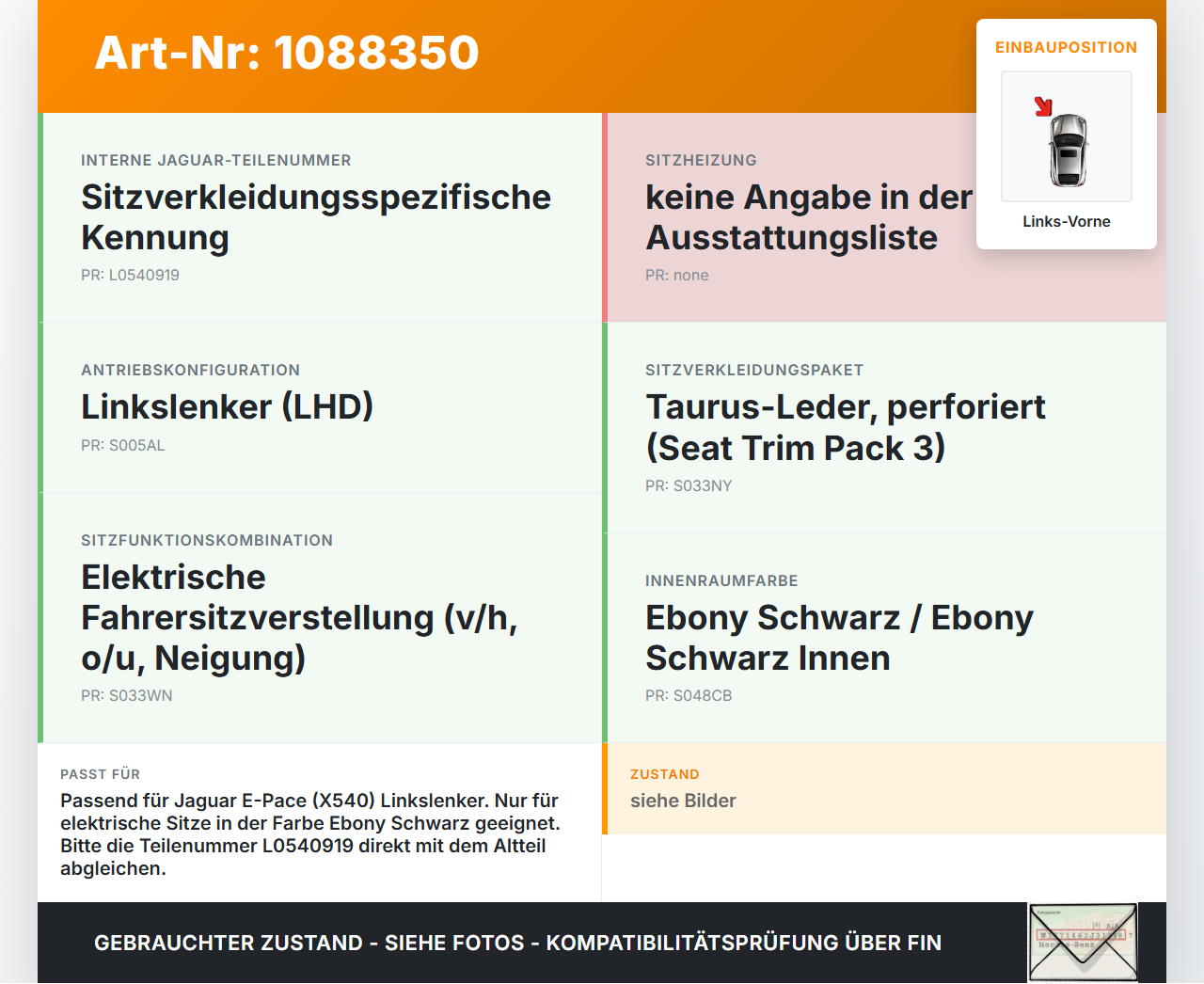 Jaguar E-Pace X540 Abdeckung Blende für Sitz Fahrersitz Links Vorne Jaguar E-Pace X540 19.08.2019 J9C3-629K79-BBW... Vorschau 3