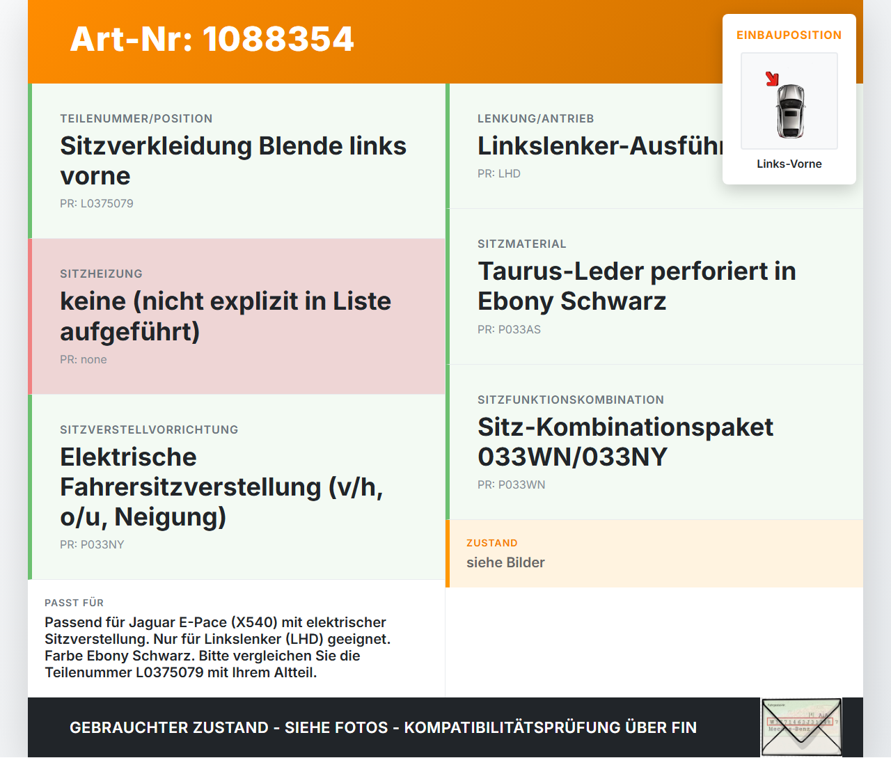 Jaguar E-Pace X540 Verkleidung Abdeckung Blende Sitzverkleidung Links Vorne Jaguar E-Pace X540 19.08.2019... Vorschau 3