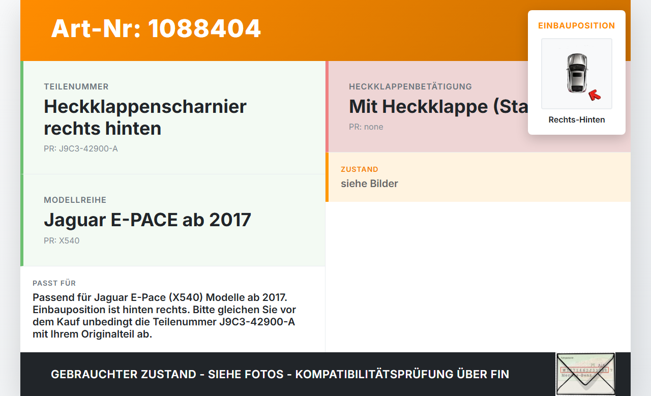 Jaguar E-Pace X540 Heckklappenscharnier Scharnier Heckklappe Rechts Hinten Jaguar E-Pace X540 19.08.2019... Vorschau 3