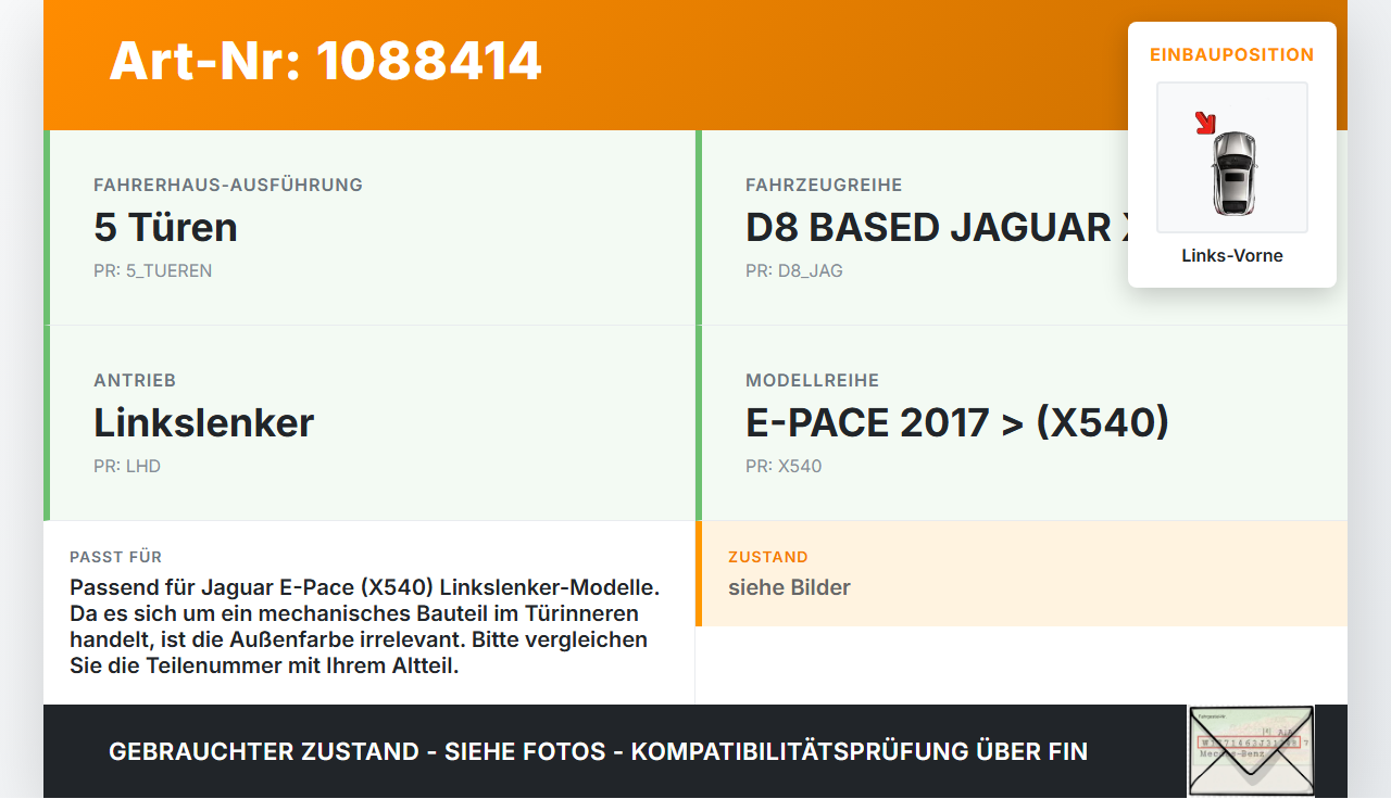 Jaguar E-Pace X540 Türfangband Türbremse Türanschlag Links Vorne Jaguar E-Pace X540 19.08.2019 gebraucht Vorschau 3