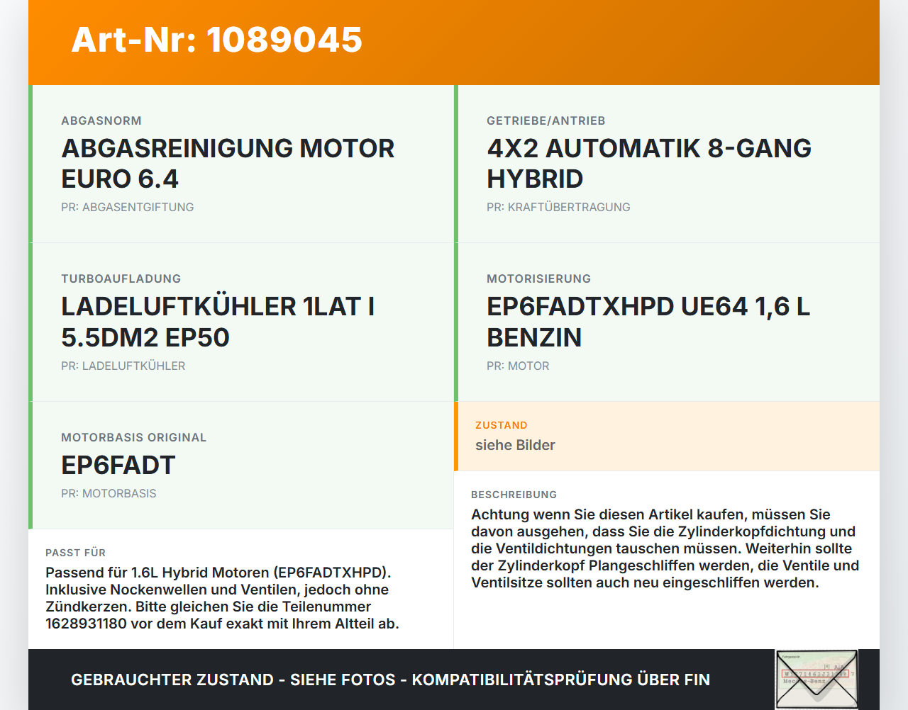 Opel Astra L 21-26 Hybrid 1,6 132KW EP6FADT Zylinderkopf Opel Astra L 21-26 27.04.2023 1628931180 gebraucht Vorschau 3