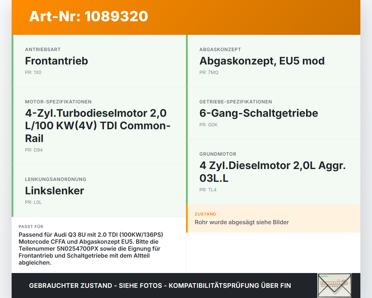 Audi Q3 8U 11-14 TDI 2,0 100KW Partikelfilter Rußpartikelfilter Dieselpartikelfilter DPF Audi Q3 8U 11-14... Vorschau 3