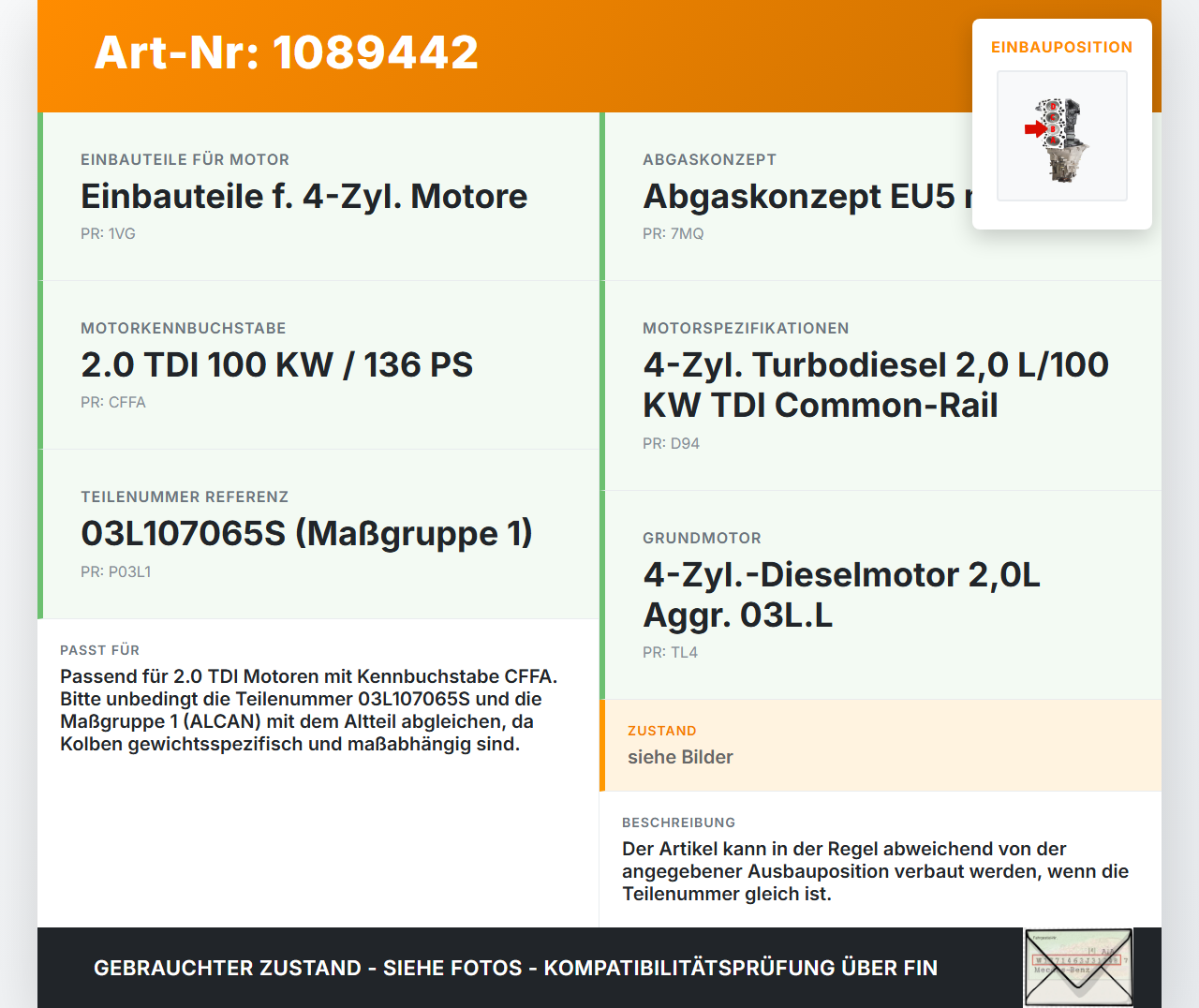 Audi Q3 8U 11-14 TDI 2,0 100KW CFFA Kolben mit Pleuel Pos B Audi Q3 8U 11-14 25.04.2013 03L107065S 03L107065S001... Vorschau 3