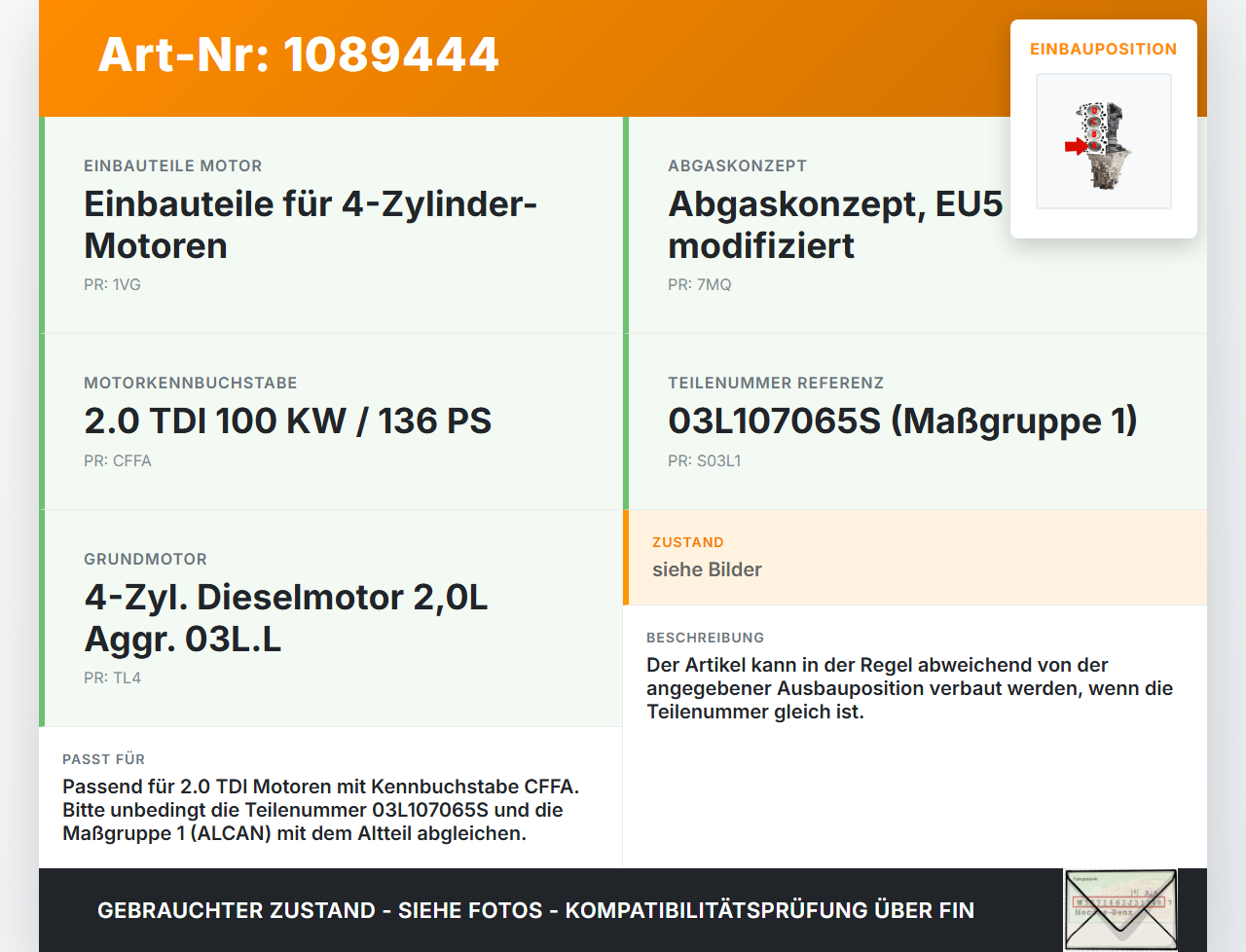 Audi Q3 8U 11-14 TDI 2,0 100KW CFFA Kolben mit Pleuel Pos A Audi Q3 8U 11-14 25.04.2013 03L107065S 03L107065S001... Vorschau 3