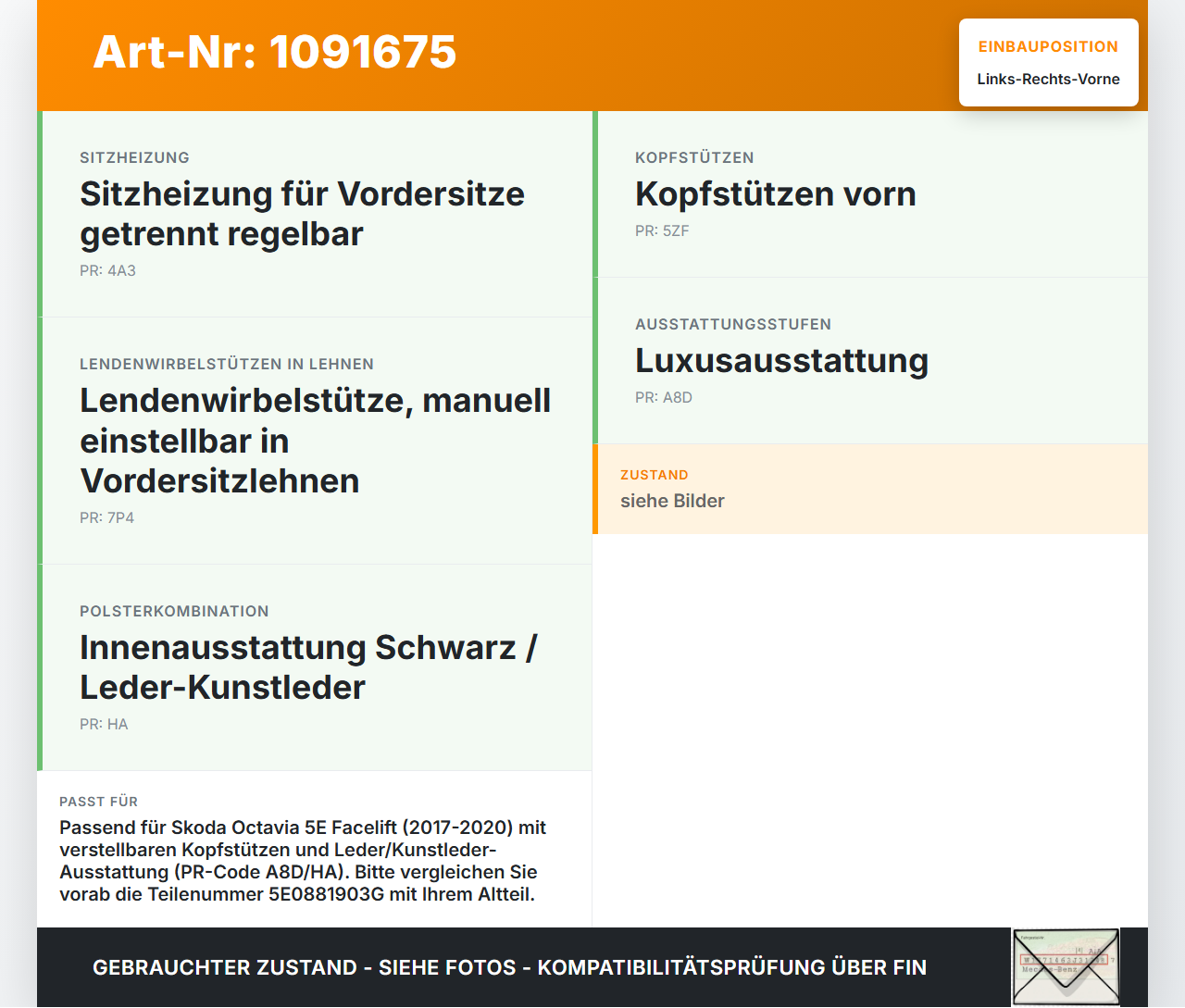 Skoda Octavia III 5E 17-20 Kombi Kopfstütze für Beifahrer Sitz Rechts oder Links Vorne Skoda Octavia III 5E 17-20... Vorschau 3