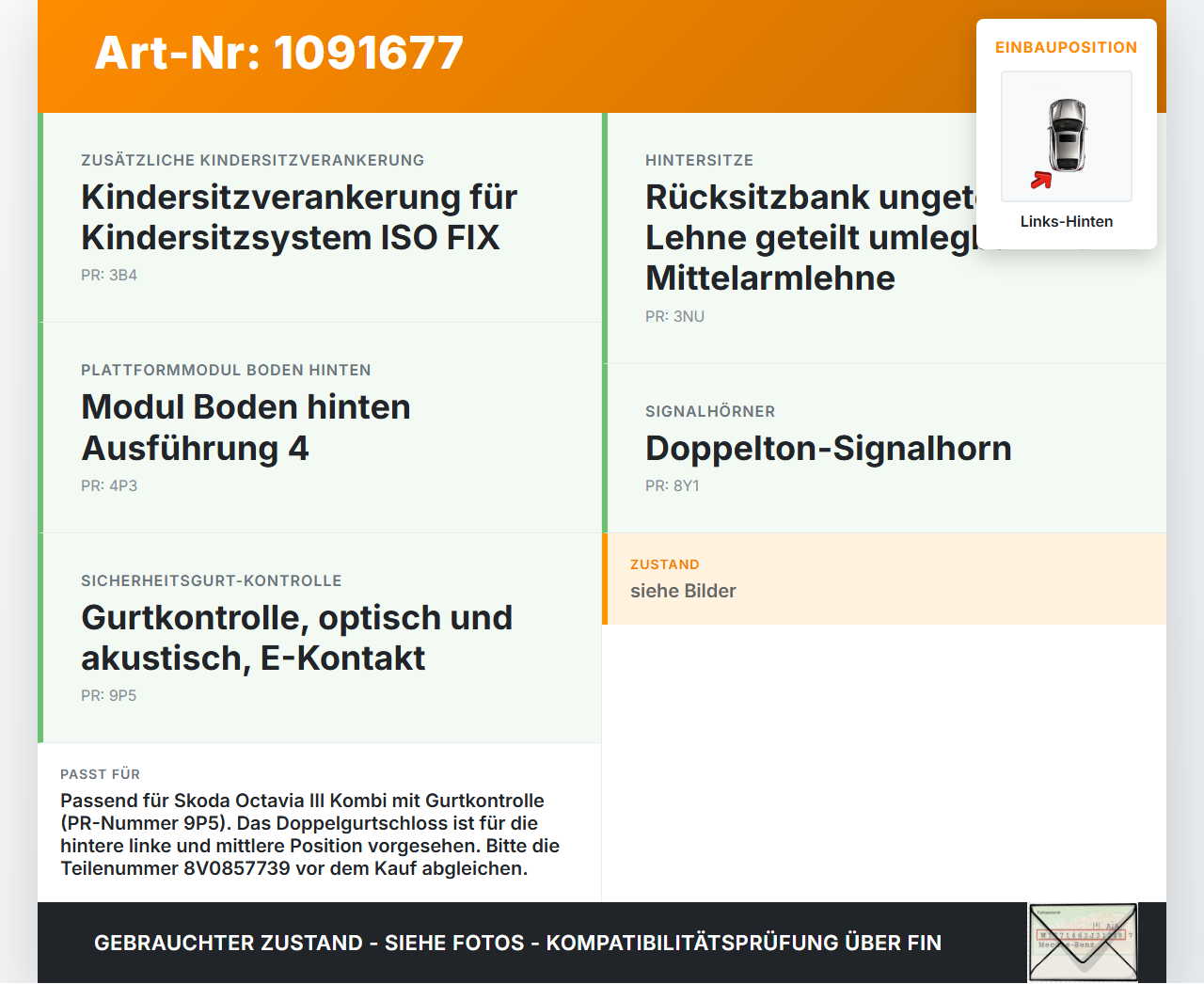 Skoda Octavia III 5E 17-20 Kombi Gurtschloss Links Hinten und Mitte Skoda Octavia III 5E 17-20 03.01.2018 8V0857739... Vorschau 3