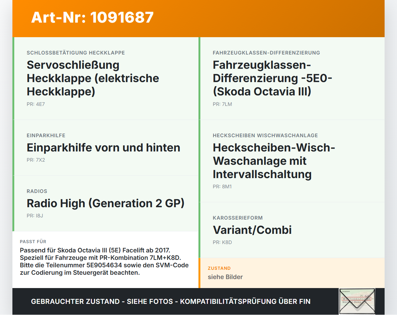 Skoda Octavia III 5E 17-20 TDI 2,0 110KW Kamera Rückfahrkamera Sensor Skoda Octavia III 5E 17-20 03.01.2018... Vorschau 3