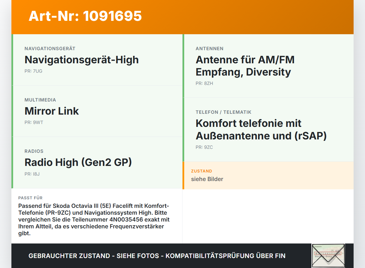 Skoda Octavia III 5E 17-20 Antennenverstärker Empfänger FKW Skoda Octavia III 5E 17-20 03.01.2018 4N0035456 gebraucht Vorschau 3
