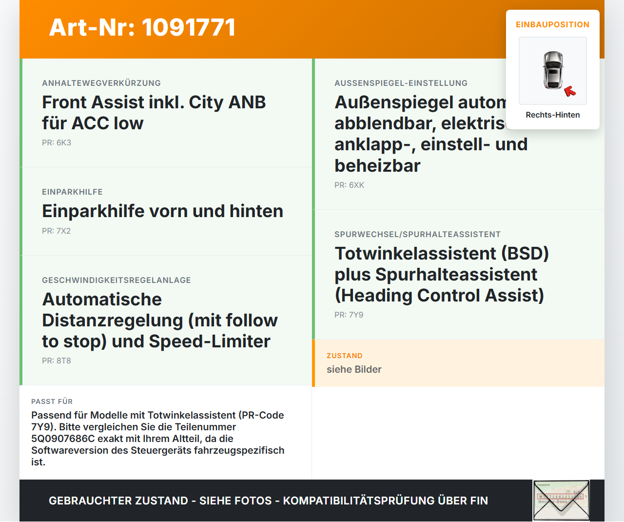 Skoda Octavia III 5E 17-20 Sensor Spurwechselassistent Rechts Hinten Skoda Octavia III 5E 17-20 03.01.2018... Vorschau 3