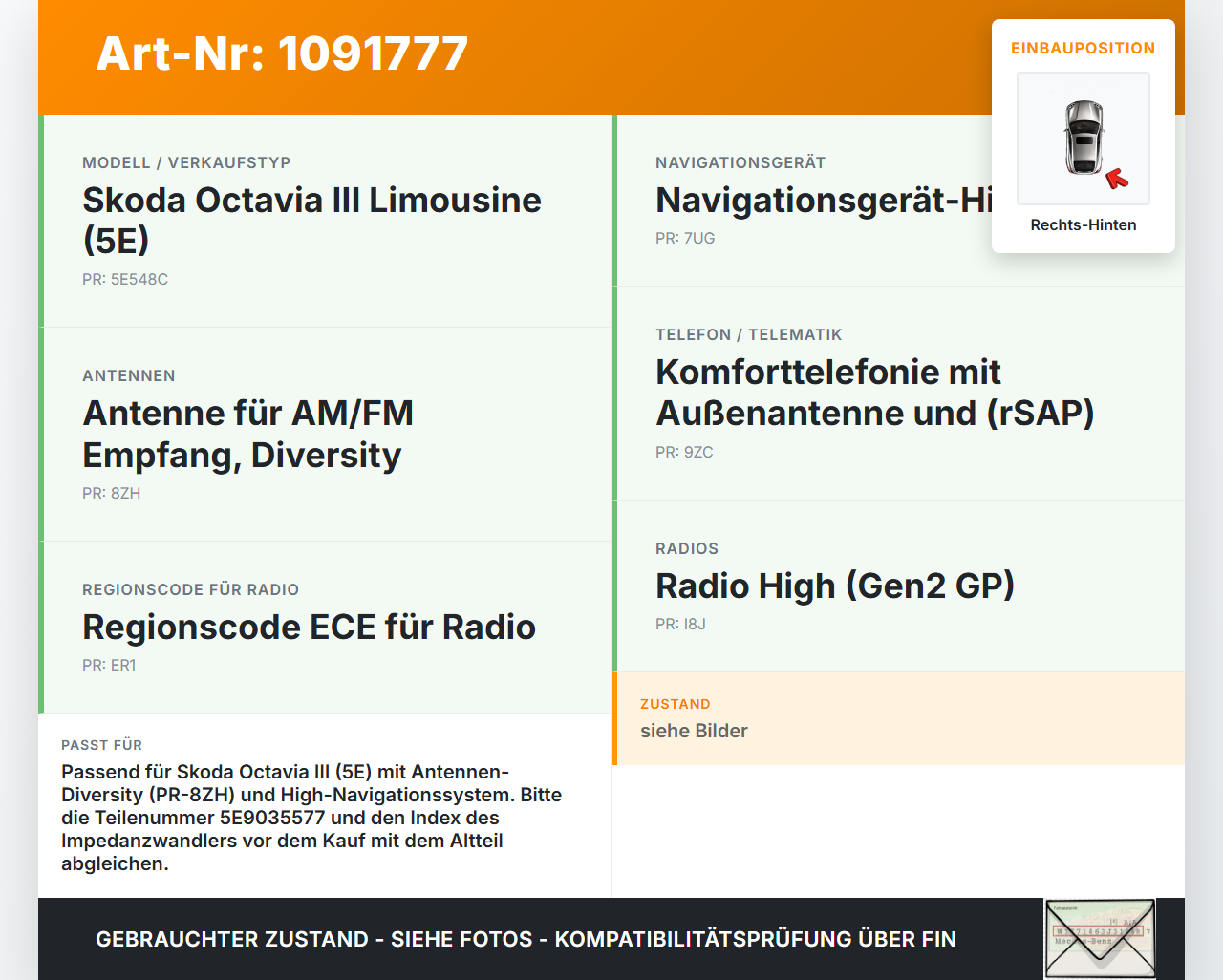 Skoda Octavia III 5E 17-20 Antennenverstärker Weiche Antenne Rechts Hinten Skoda Octavia III 5E 17-20 03.01.2018... Vorschau 3