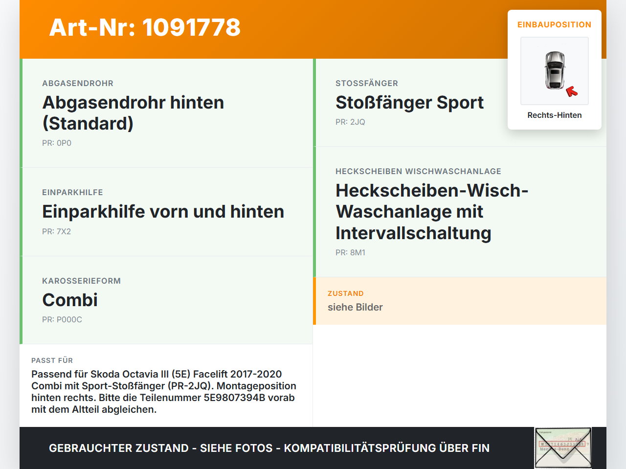 Skoda Octavia III 5E 17-20 Kombi Halter Träger Aufnahme Führung für Stoßstange Rechts Hinten Skoda Octavia III 5E... Vorschau 3
