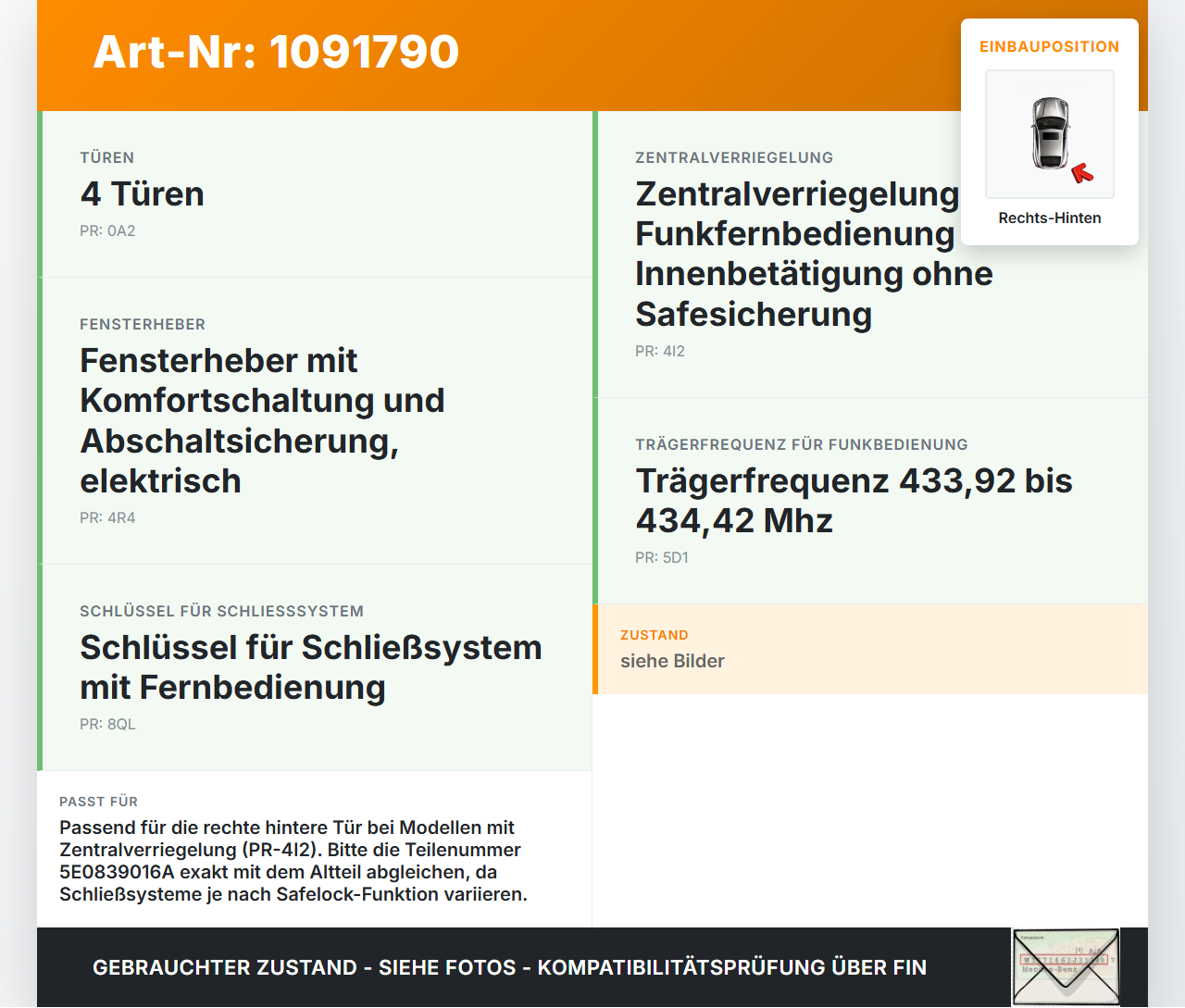Skoda Octavia III 5E 17-20 Kombi Türschloss m. ZV Stellmotor Rechts Hinten Skoda Octavia III 5E 17-20 03.01.2018... Vorschau 3