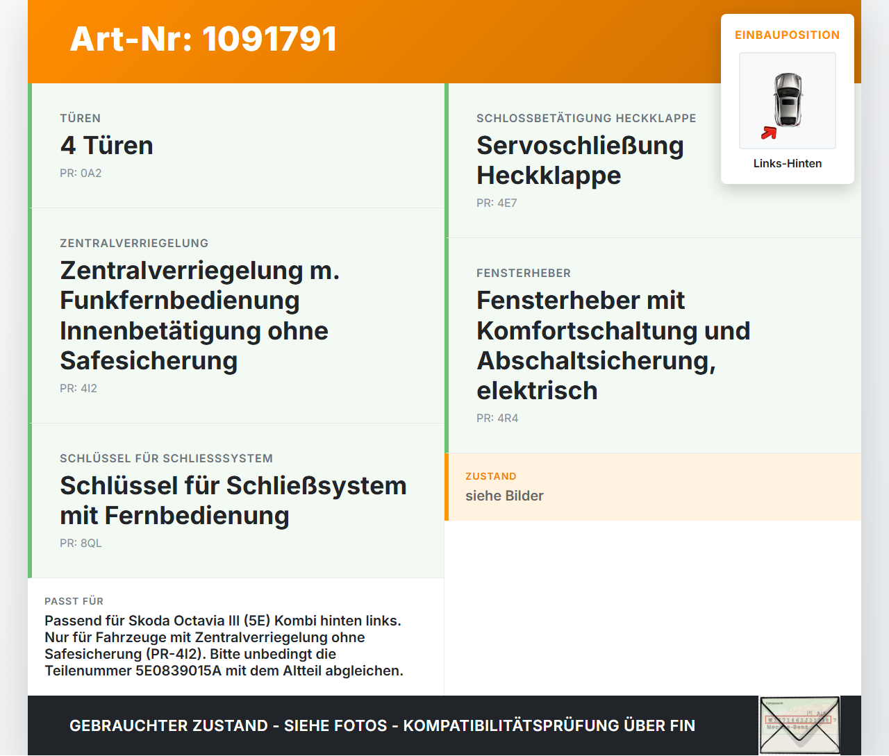 Skoda Octavia III 5E 17-20 Kombi Türschloss m. ZV Stellmotor Links Hinten Skoda Octavia III 5E 17-20 03.01.2018... Vorschau 3