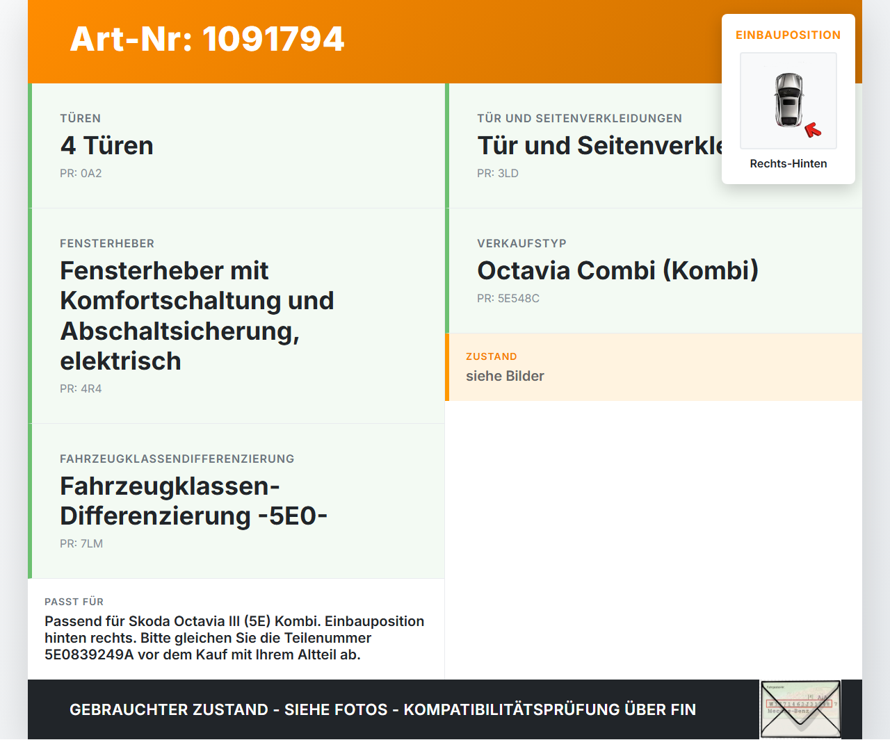 Skoda Octavia III 5E 17-20 Kombi Türfangband Türbremse Türanschlag Rechts Hinten Skoda Octavia III 5E 17-20... Vorschau 3