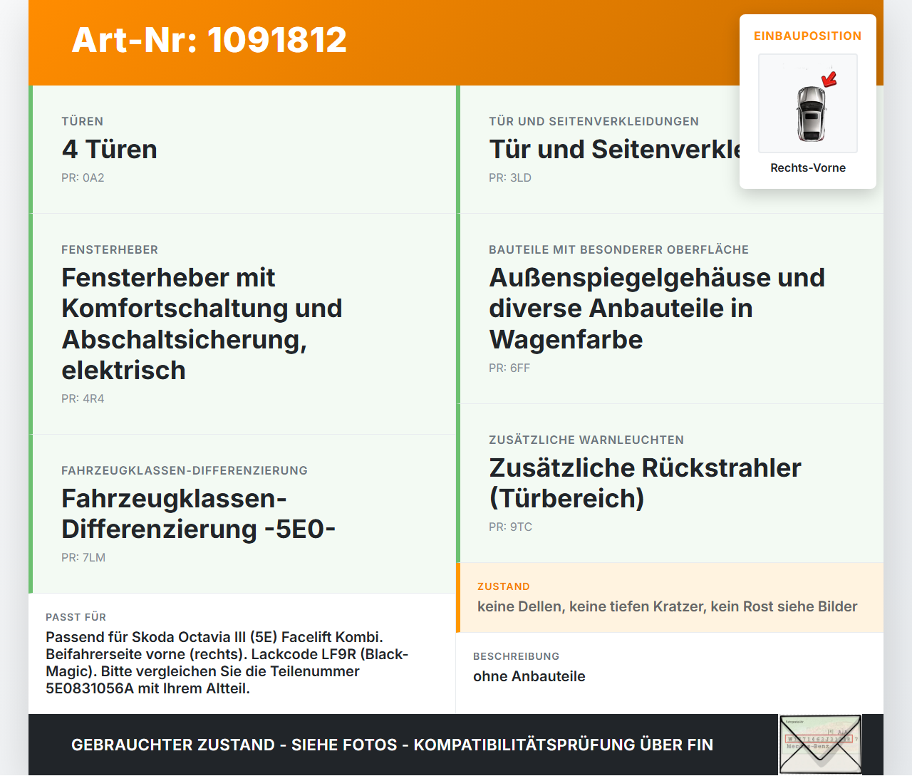 Skoda Octavia III 5E 17-20 Kombi Tür Beifahrertür Rechts Vorne LF9R Skoda Octavia III 5E 17-20 03.01.2018... Vorschau 3