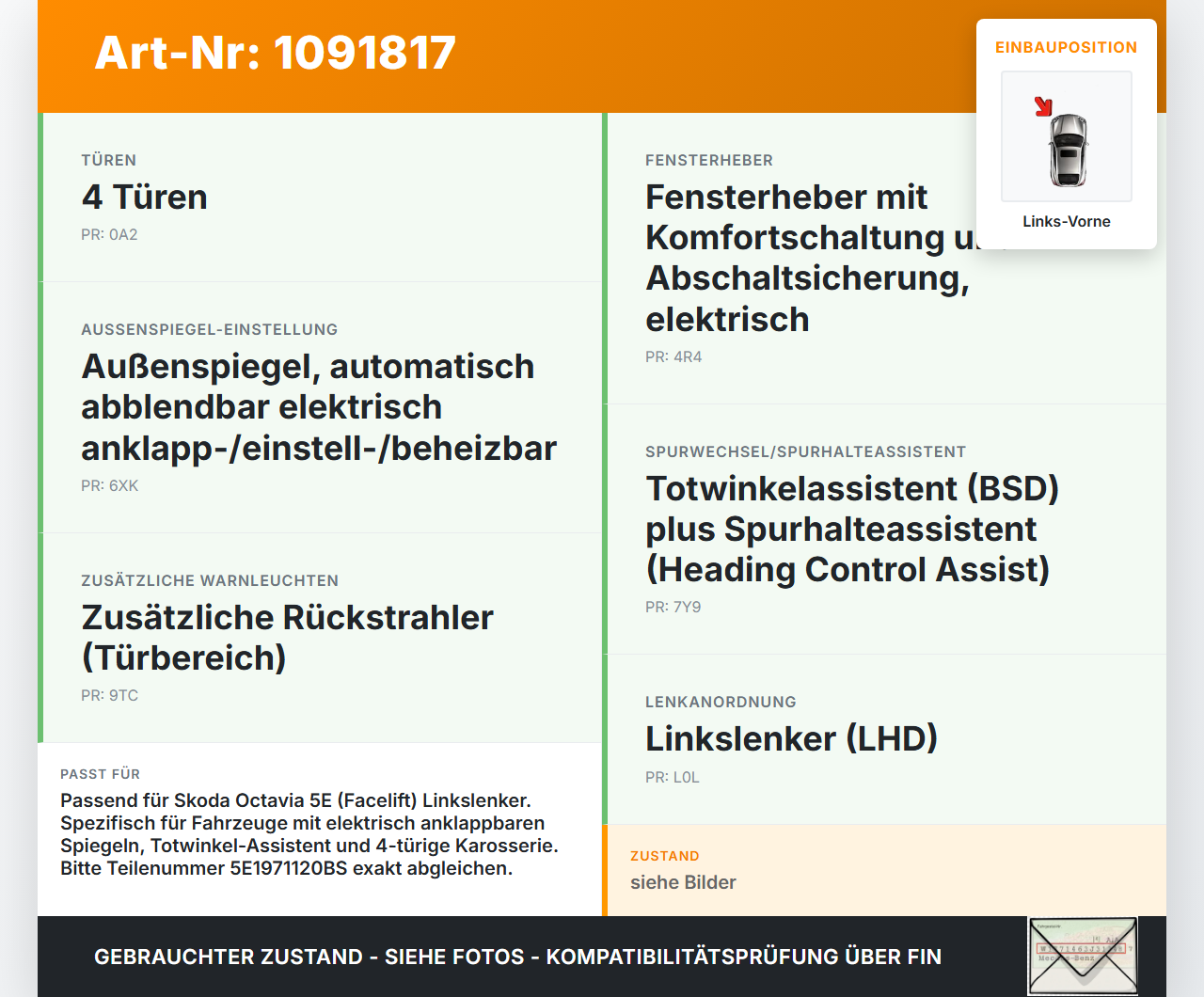 Skoda Octavia III 5E 17-20 Kombi Kabelbaum für Tür und Fensterheber Links Vorne Skoda Octavia III 5E 17-20... Vorschau 3