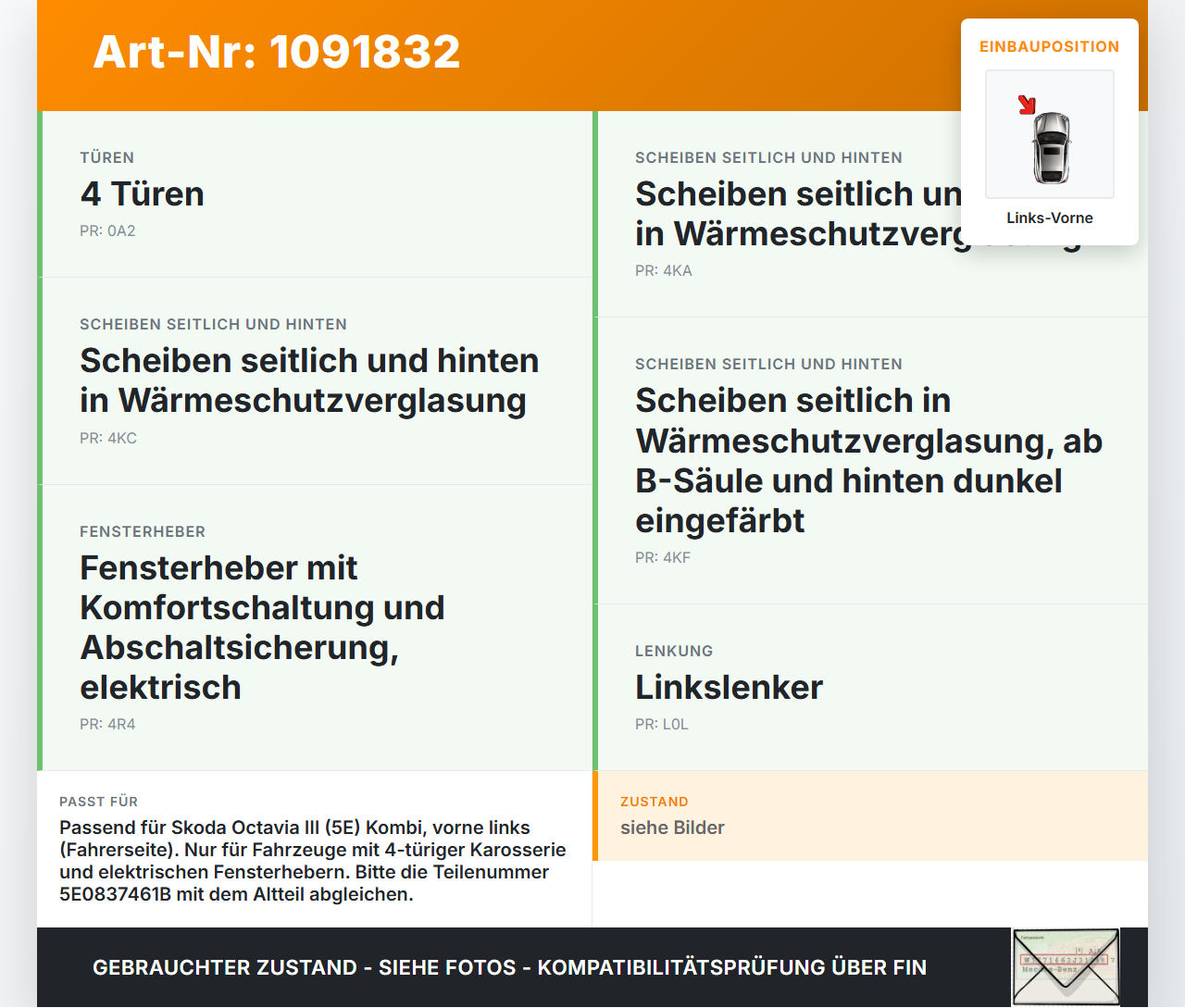 Skoda Octavia III 5E 17-20 Kombi Fensterheber o. FH-Motor Links Vorne Skoda Octavia III 5E 17-20 03.01.2018... Vorschau 3