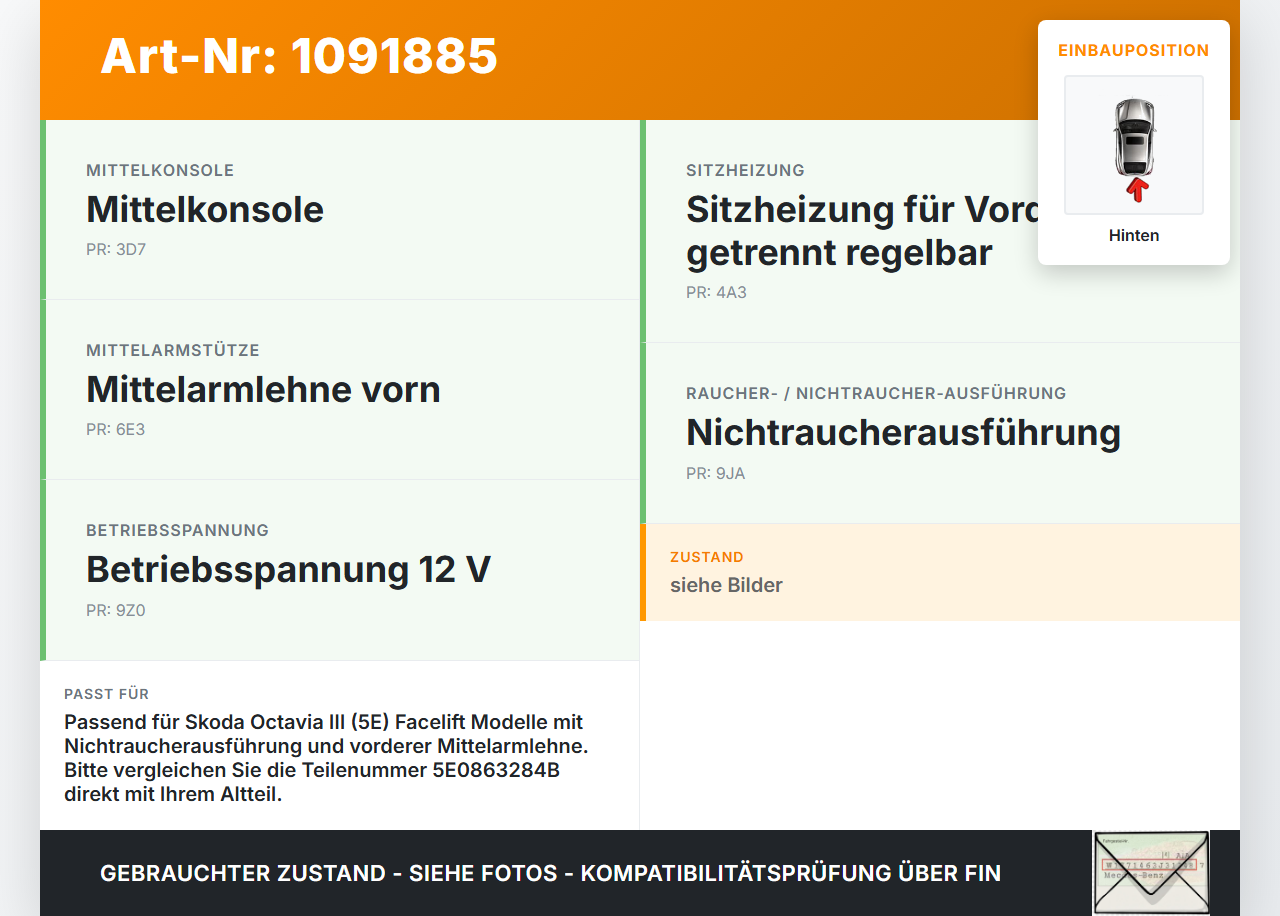 Skoda Octavia III 5E 17-20 Aschenbecher Ascher für Mittelkonsole Hinten Skoda Octavia III 5E 17-20 03.01.2018... Vorschau 3