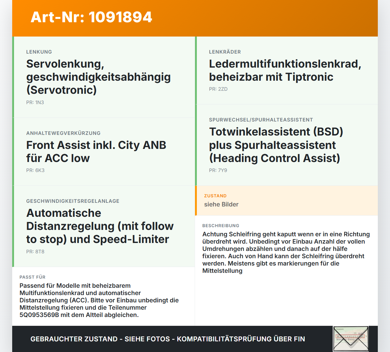 Skoda Octavia III 5E 17-20 Airbag Schleifring Wickelfeder Lenkwinkelsensor Skoda Octavia III 5E 17-20 03.01.2018... Vorschau 3