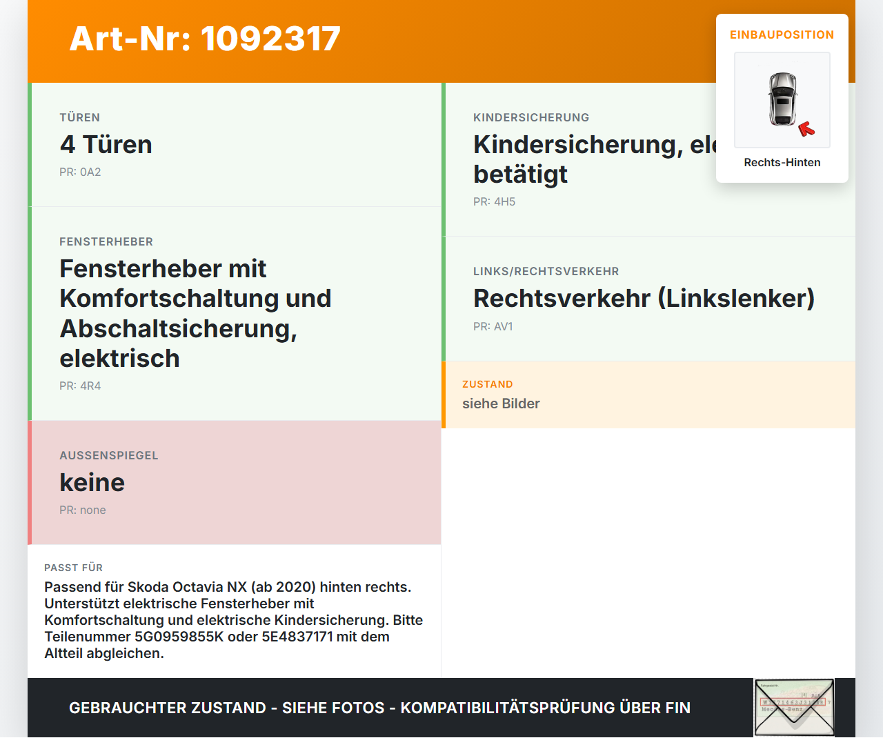 Skoda Octavia IV NX 20-24 Kombi Fensterheberschalter Schalter Rechts Hinten Skoda Octavia IV NX 20-24 26.04.2021... Vorschau 3