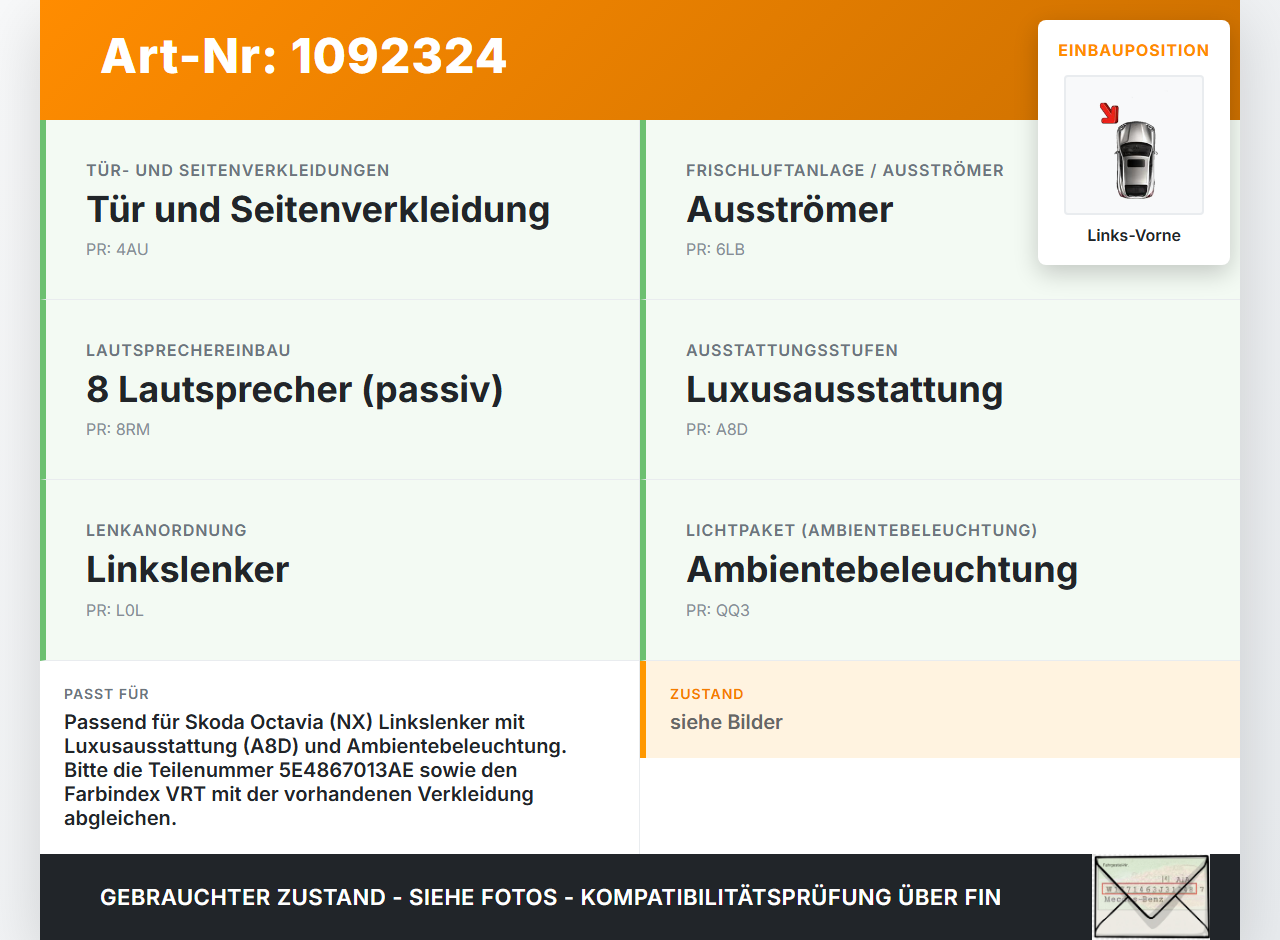 Skoda Octavia IV NX 20-24 Kombi Türverkleidung Türpappe Links Vorne Skoda Octavia IV NX 20-24 26.04.2021... Vorschau 3
