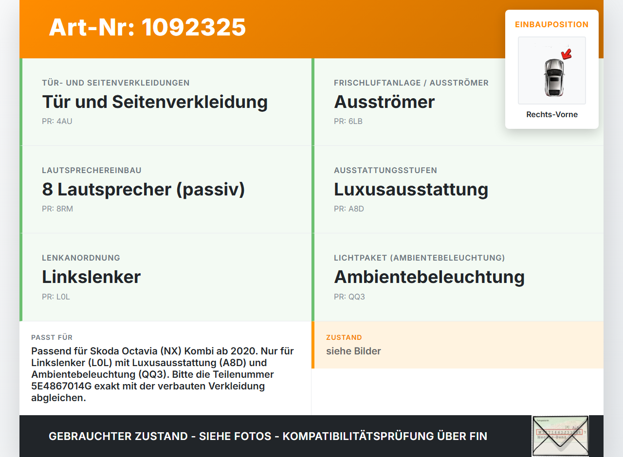 Skoda Octavia IV NX 20-24 Kombi Türverkleidung Türpappe Rechts Vorne Skoda Octavia IV NX 20-24 26.04.2021... Vorschau 3