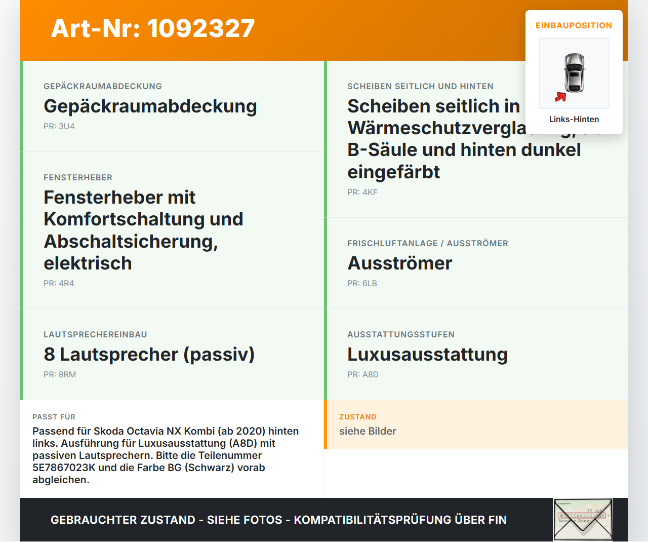 Skoda Octavia IV NX 20-24 Kombi Türverkleidung Türpappe Links Hinten Skoda Octavia IV NX 20-24 26.04.2021... Vorschau 3