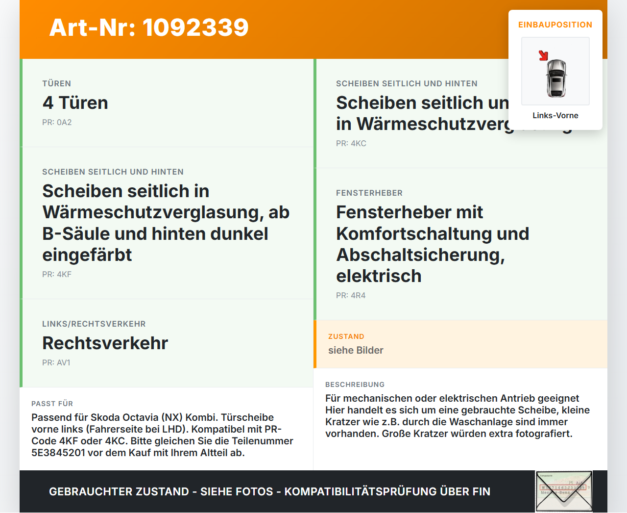 Skoda Octavia IV NX 20-24 Kombi Seitenscheibe LVK Fenster Türscheibe Links Vorne Skoda Octavia IV NX 20-24... Vorschau 3