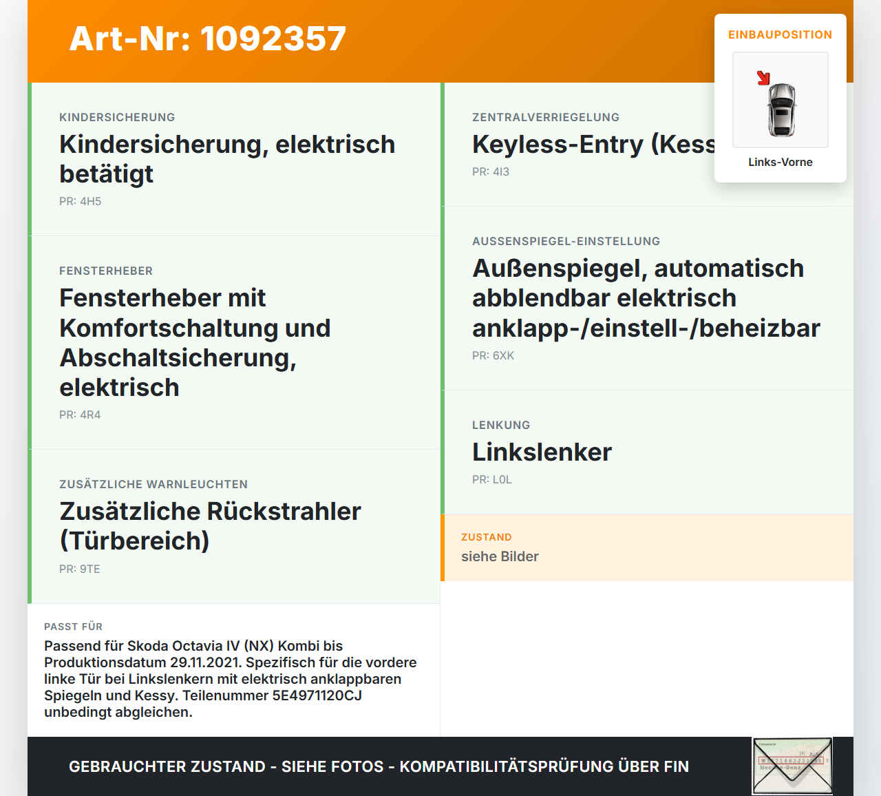 Skoda Octavia IV NX 20-24 Kombi Kabelbaum für Tür und Fensterheber Links Vorne Skoda Octavia IV NX 20-24 26.04.2021... Vorschau 3