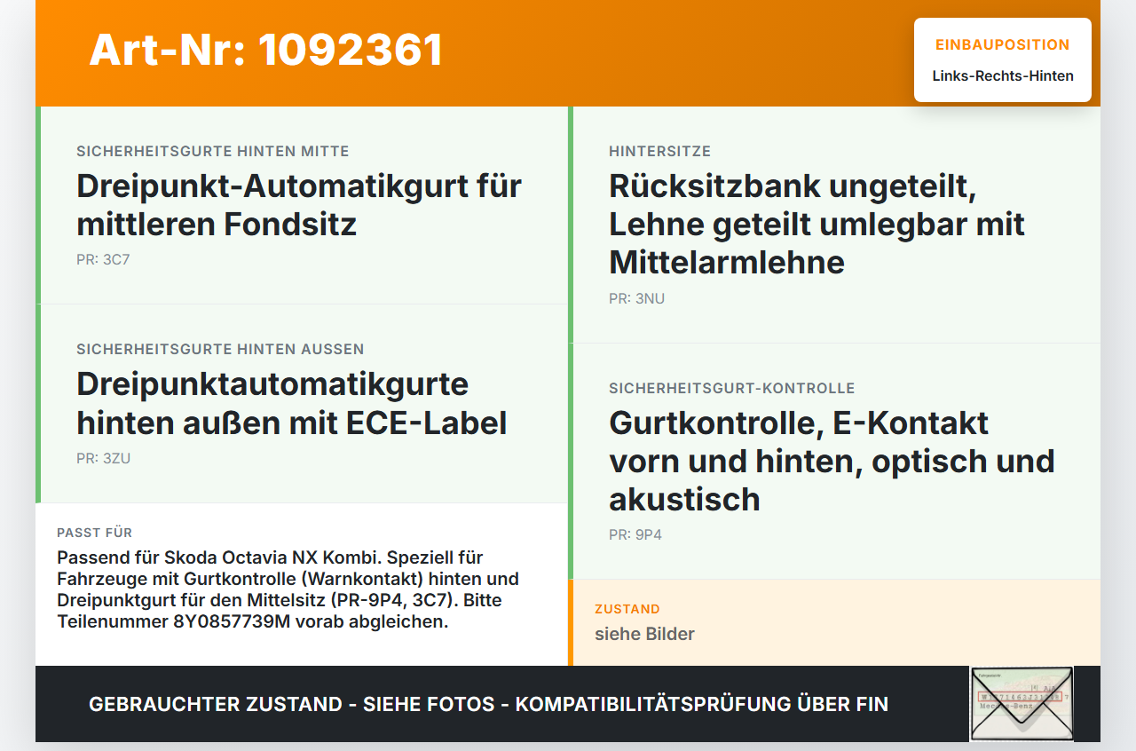 Skoda Octavia IV NX 20-24 Kombi Gurtschloss Links und Rechts Hinten Skoda Octavia IV NX 20-24 26.04.2021 8Y0857739M... Vorschau 3