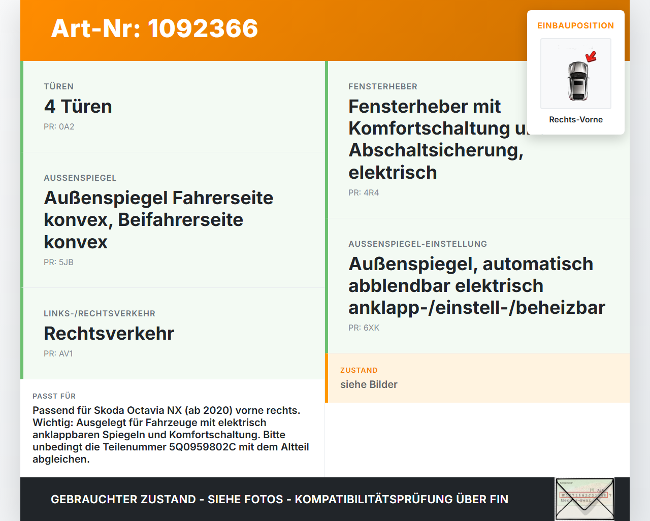 Skoda Octavia IV NX 20-24 Kombi Fensterhebermotor Rechts Vorne Skoda Octavia IV NX 20-24 26.04.2021 5Q0959802C... Vorschau 3