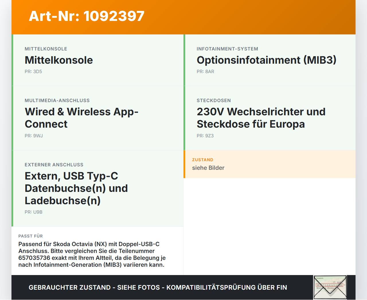 Skoda Octavia IV NX 20-24 USB Lade-Buchse Anschluss Skoda Octavia IV NX 20-24 26.04.2021 657035736 gebraucht Vorschau 3