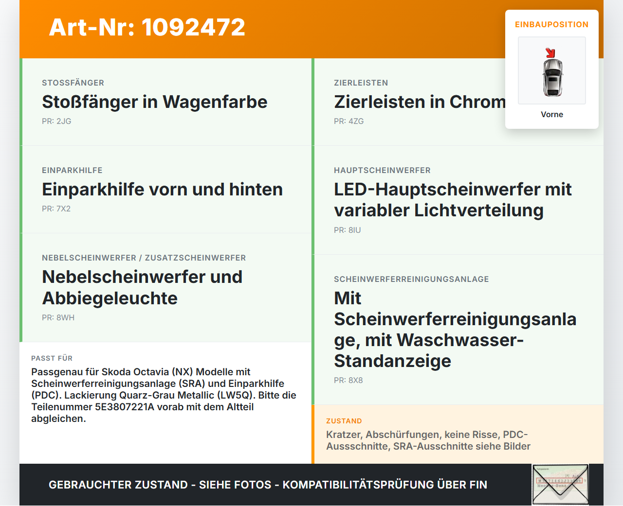 Skoda Octavia IV NX 20-24 Stoßstange Stoßfänger Frontschürze Vorne LW5Q Skoda Octavia IV NX 20-24 26.04.2021... Vorschau 3