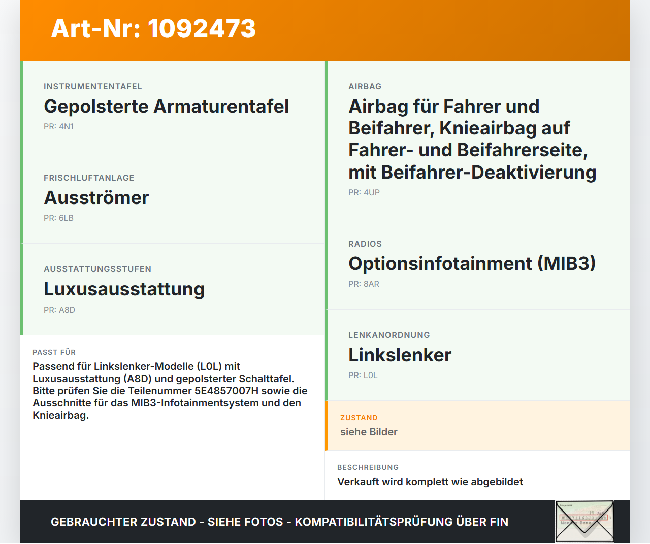 Skoda Octavia IV NX 20-24 Armaturenbrett Panel komplett Skoda Octavia IV NX 20-24 26.04.2021 5E4857007H gebraucht Vorschau 3