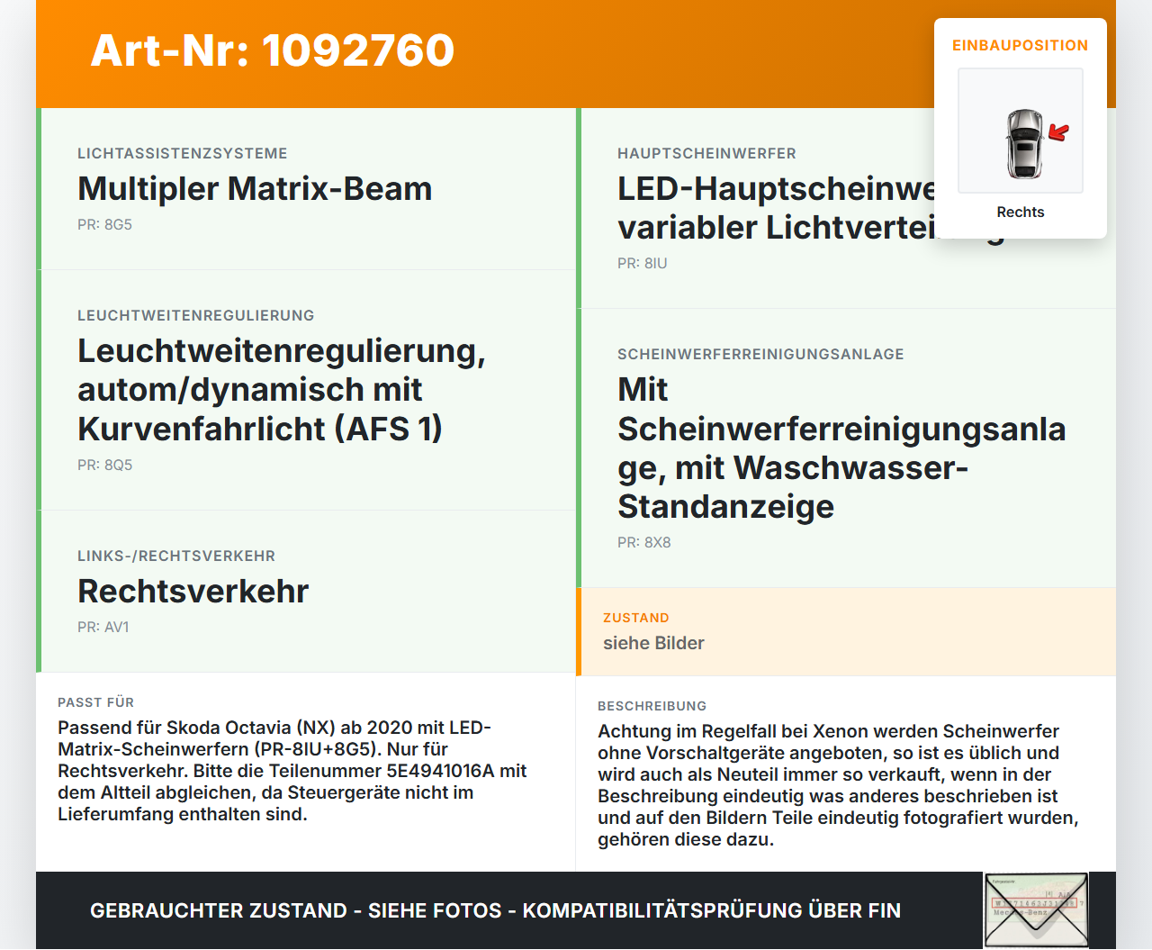 Skoda Octavia IV NX 20-24 Scheinwerfer Frontscheinwerfer Rechts orig. Skoda Octavia IV NX 20-24 26.04.2021... Vorschau 3