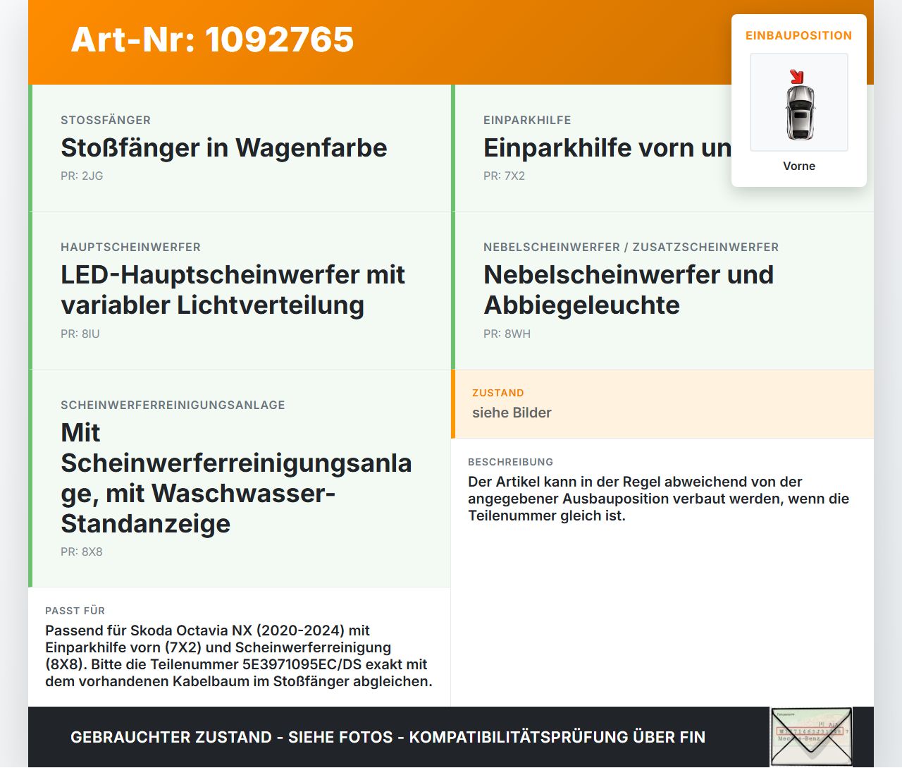 Skoda Octavia IV NX 20-24 PDC Kabelbaum Leitungssatz Vorne Skoda Octavia IV NX 20-24 26.04.2021 5E3971095EC... Vorschau 3