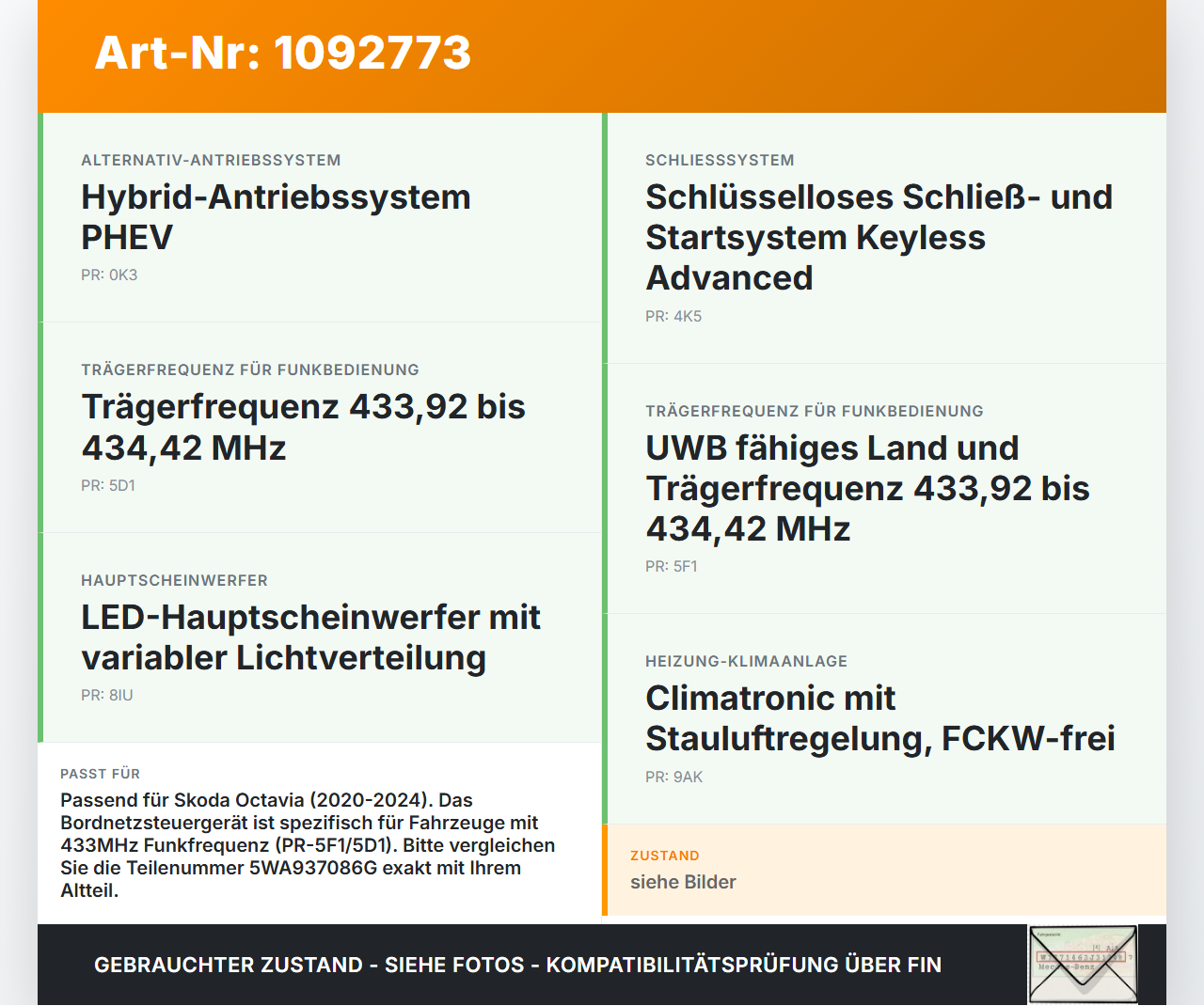 Skoda Octavia IV NX 20-24 SG Steuergerät für Karosserie Bordnetz SG Skoda Octavia IV NX 20-24 26.04.2021 5WA937086G... Vorschau 3