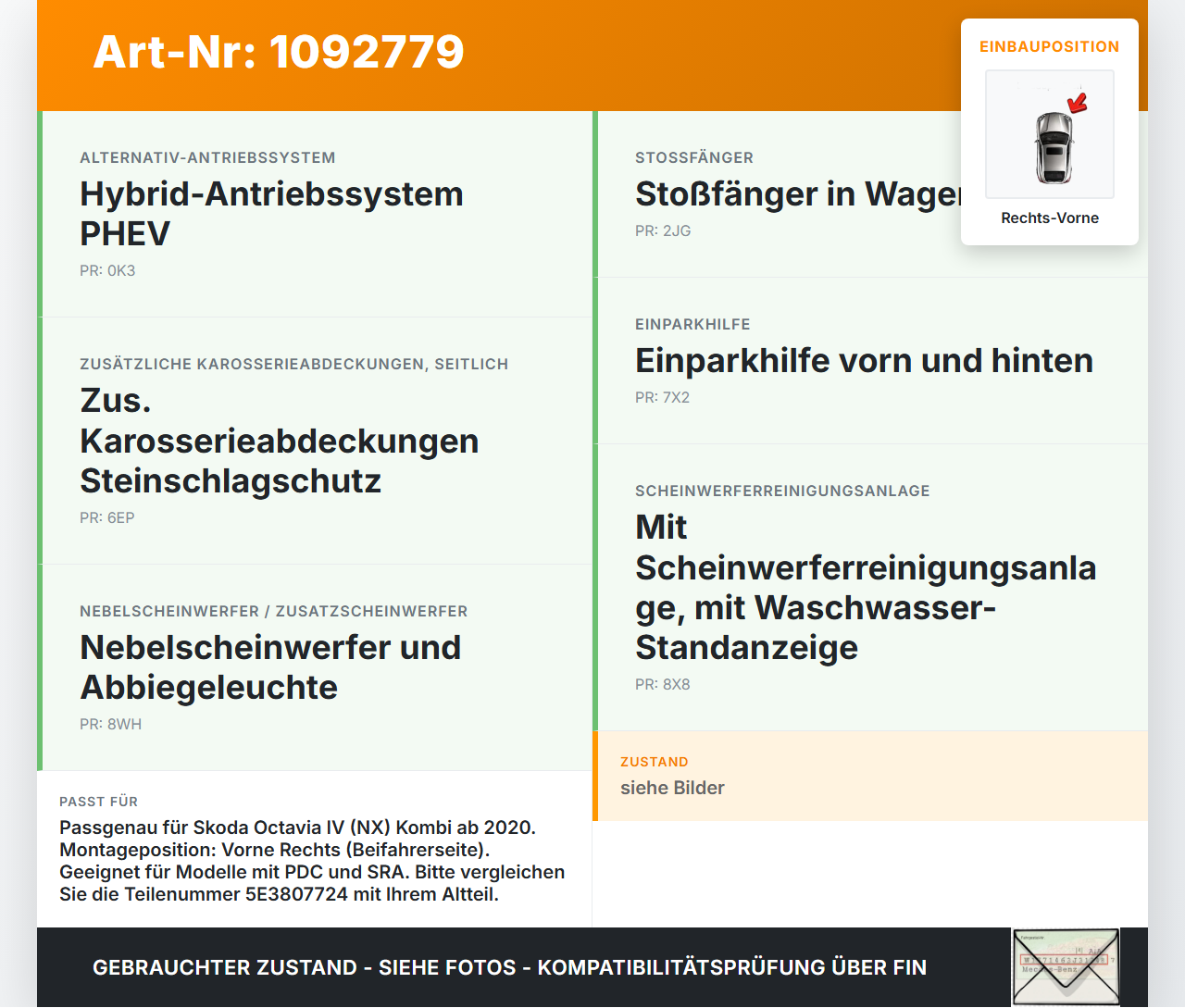Skoda Octavia IV NX 20-24 Kombi Halter Träger Aufnahme Führung für Stoßstange Rechts Vorne Skoda Octavia IV NX... Vorschau 3