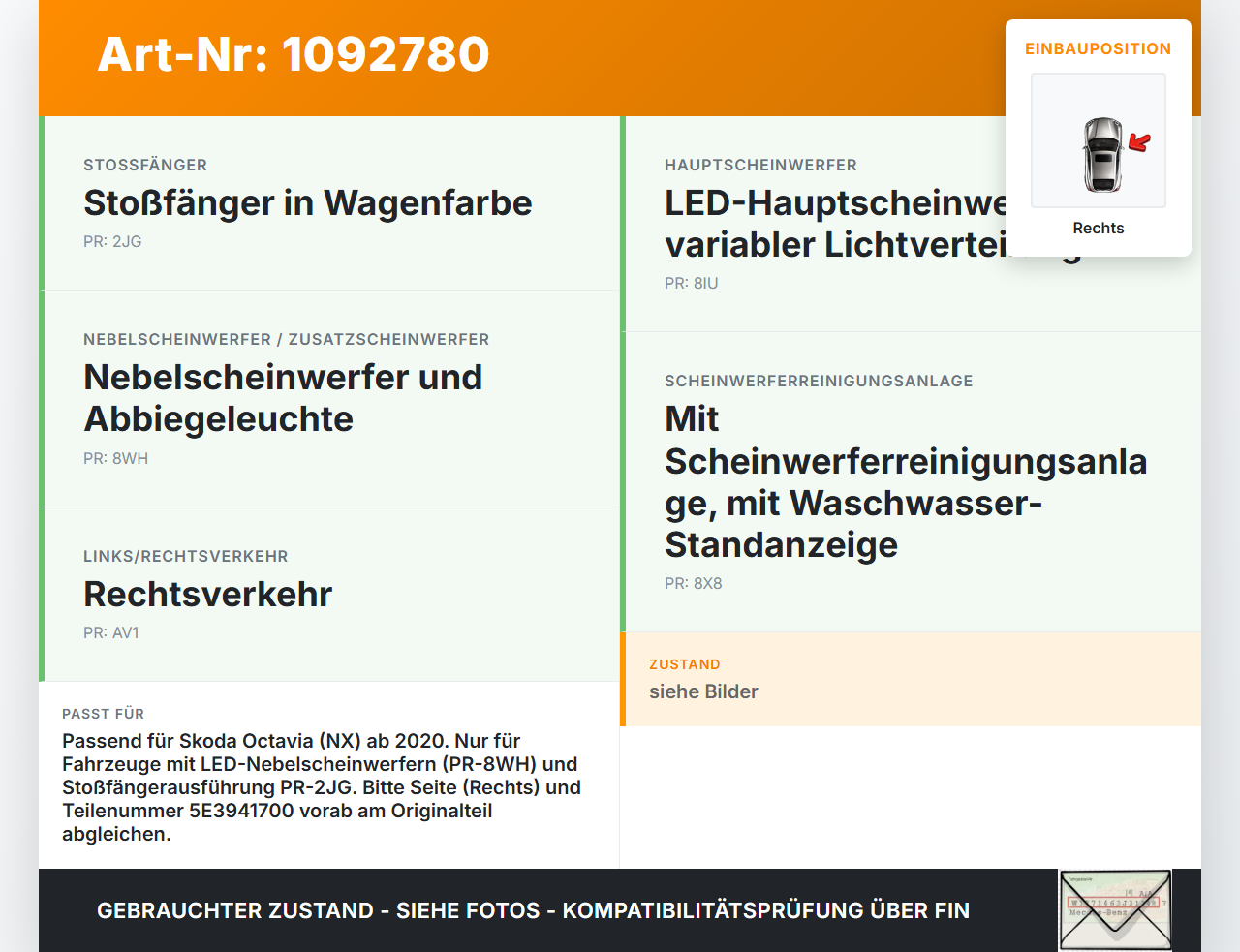 Skoda Octavia IV NX 20-24 Nebelscheinwerfer Rechts orig Skoda Octavia IV NX 20-24 26.04.2021 5E3941700 00212895-04... Vorschau 3