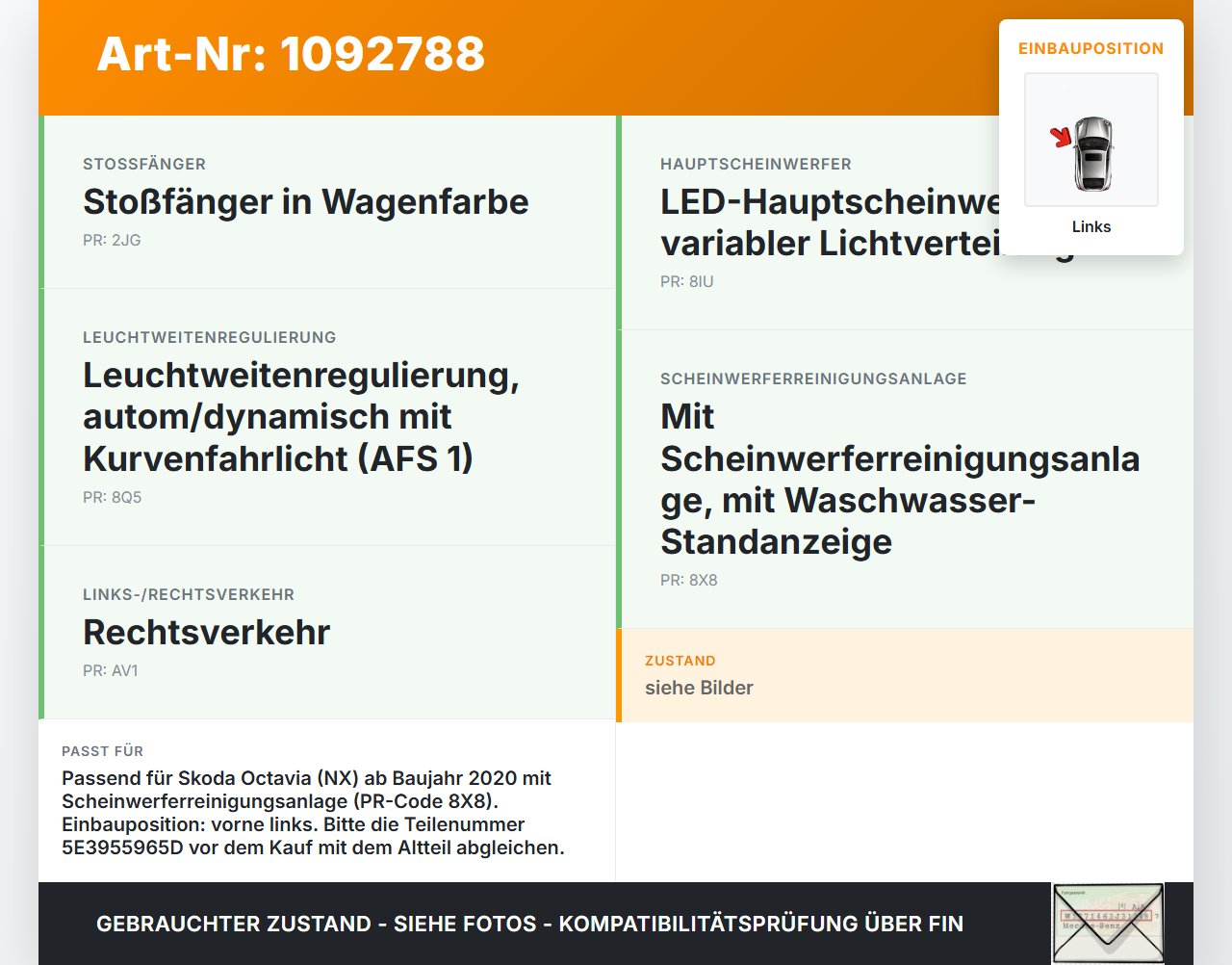 Skoda Octavia IV NX 20-24 Waschdüse Hubzylinder SRA für Scheinwerfer Links Skoda Octavia IV NX 20-24 26.04.2021... Vorschau 3