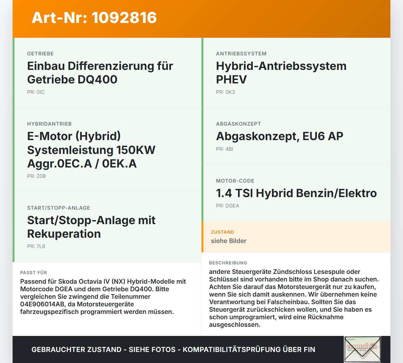 Skoda Octavia IV NX 20-24 Hybrid TSI iV 1,4 110KW Steuergerät ECU für Motor Motorsteuergerät Skoda Octavia IV NX... Vorschau 3