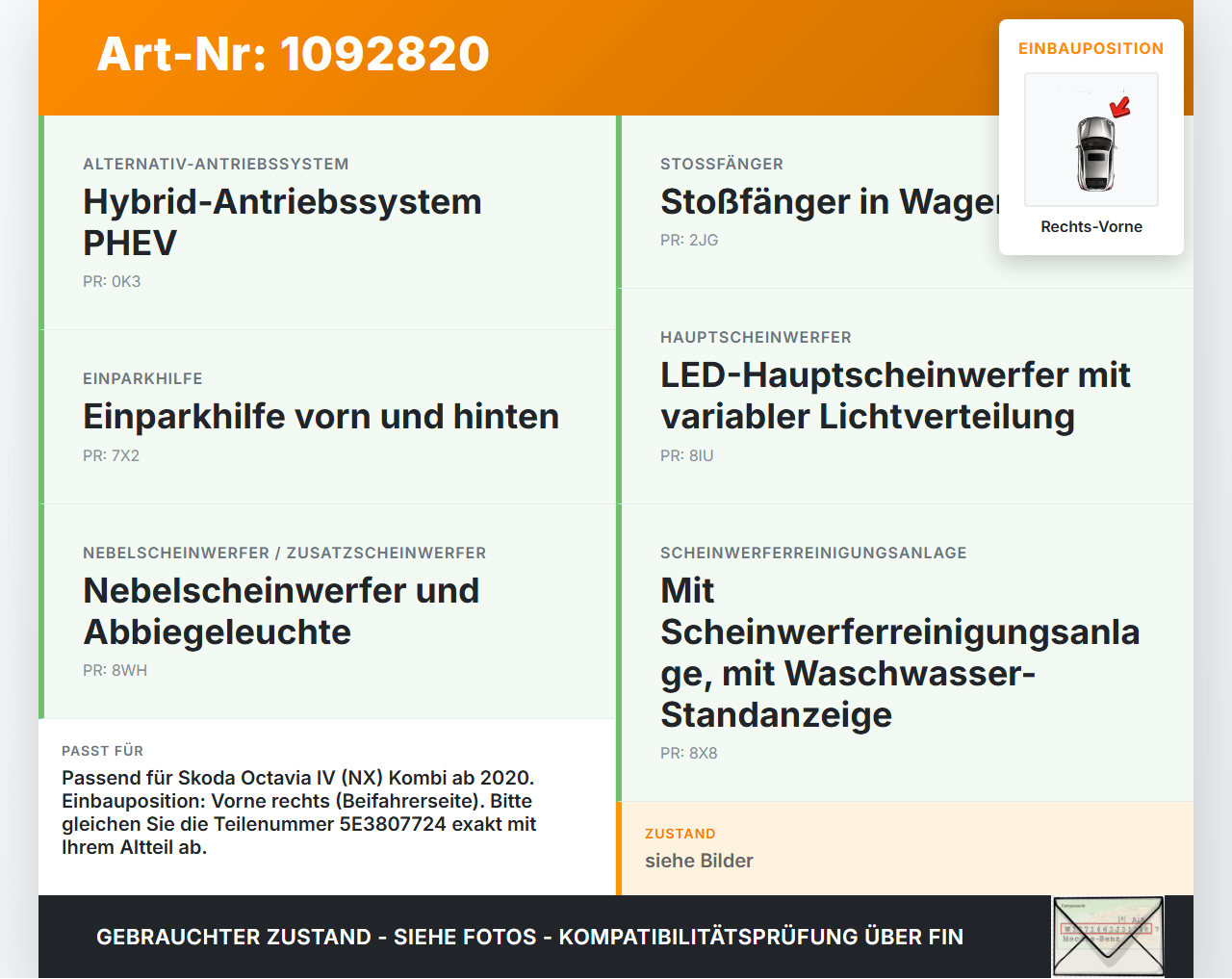 Skoda Octavia IV NX 20-24 Kombi Halter Träger Aufnahme Führung für Stoßstange Rechts Vorne Skoda Octavia IV NX... Vorschau 3