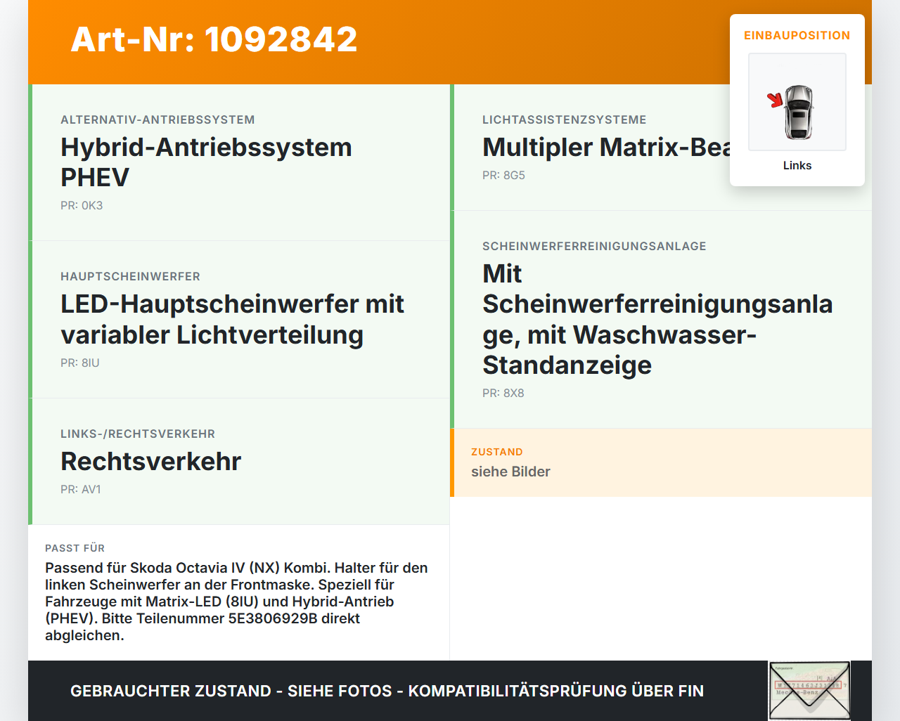 Skoda Octavia IV NX 20-24 Kombi Halter Träger Führung Aufnahme für Scheinwerfer Frontmaske Links Skoda Octavia IV... Vorschau 3