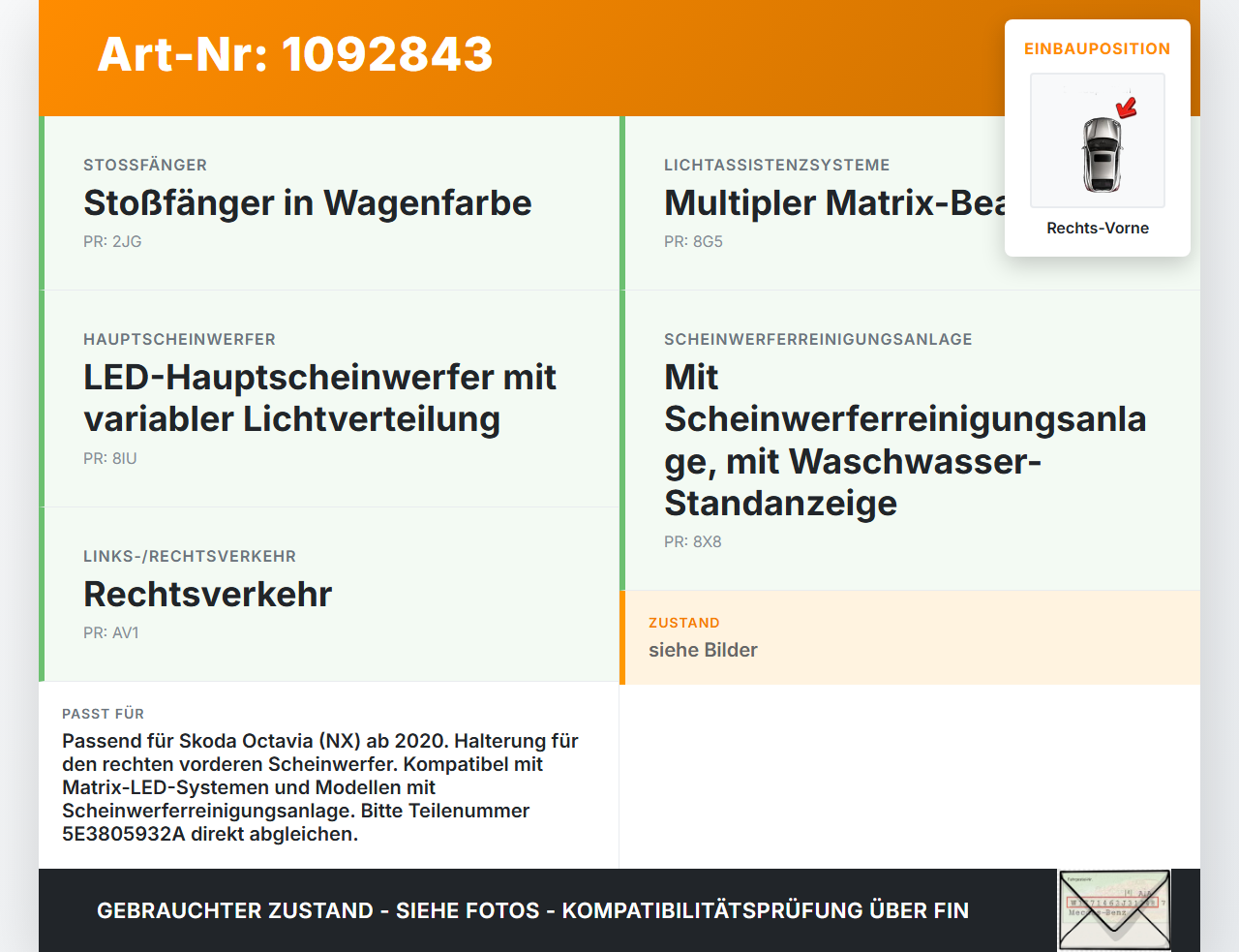 Skoda Octavia IV NX 20-24 Kombi Halter Träger Führung Aufnahme für Scheinwerfer Rechts Vorne Skoda Octavia IV NX... Vorschau 3