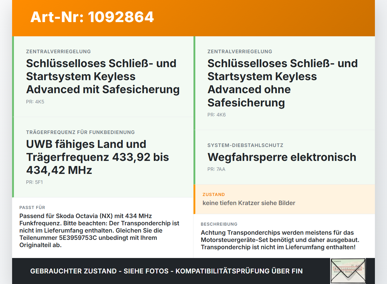 Skoda Octavia IV NX 20-24 Fernbedienung Funk Funkschlüssel Skoda Octavia IV NX 20-24 26.04.2021 5E3959753C gebraucht Vorschau 3