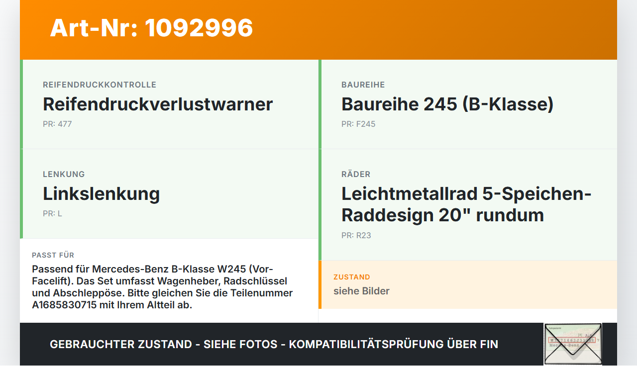 Mercedes B 180 Cdi W245 05-08 Bordwerkzeug Wagenheber Radschluessel Abschleppoese Werkzeug Mercedes B 180 Cdi W245... Vorschau 3